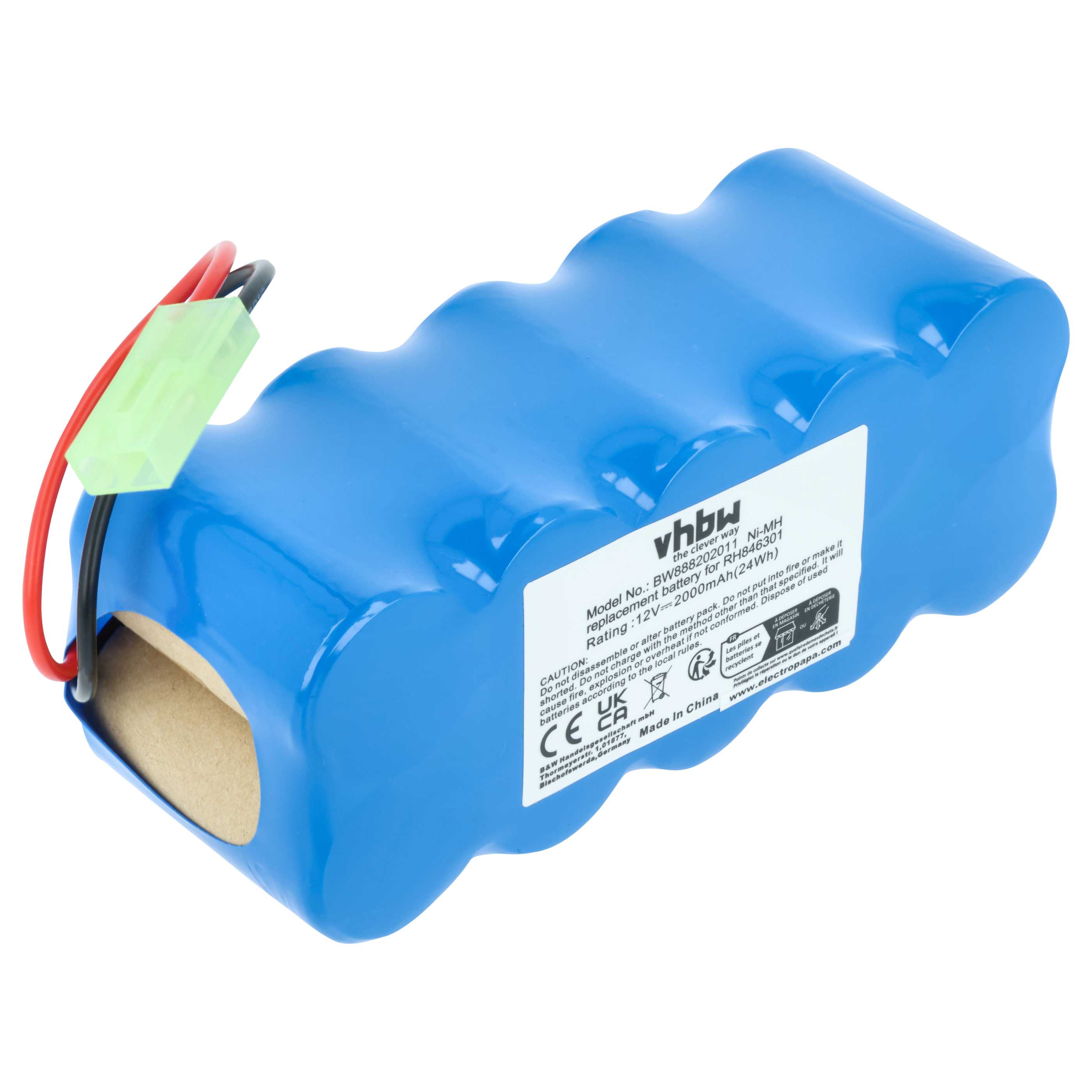 Battery replaces Rowenta RH5488, RD-ROW12VA for Tefal etc. 2000mAh, 12V, NiMH