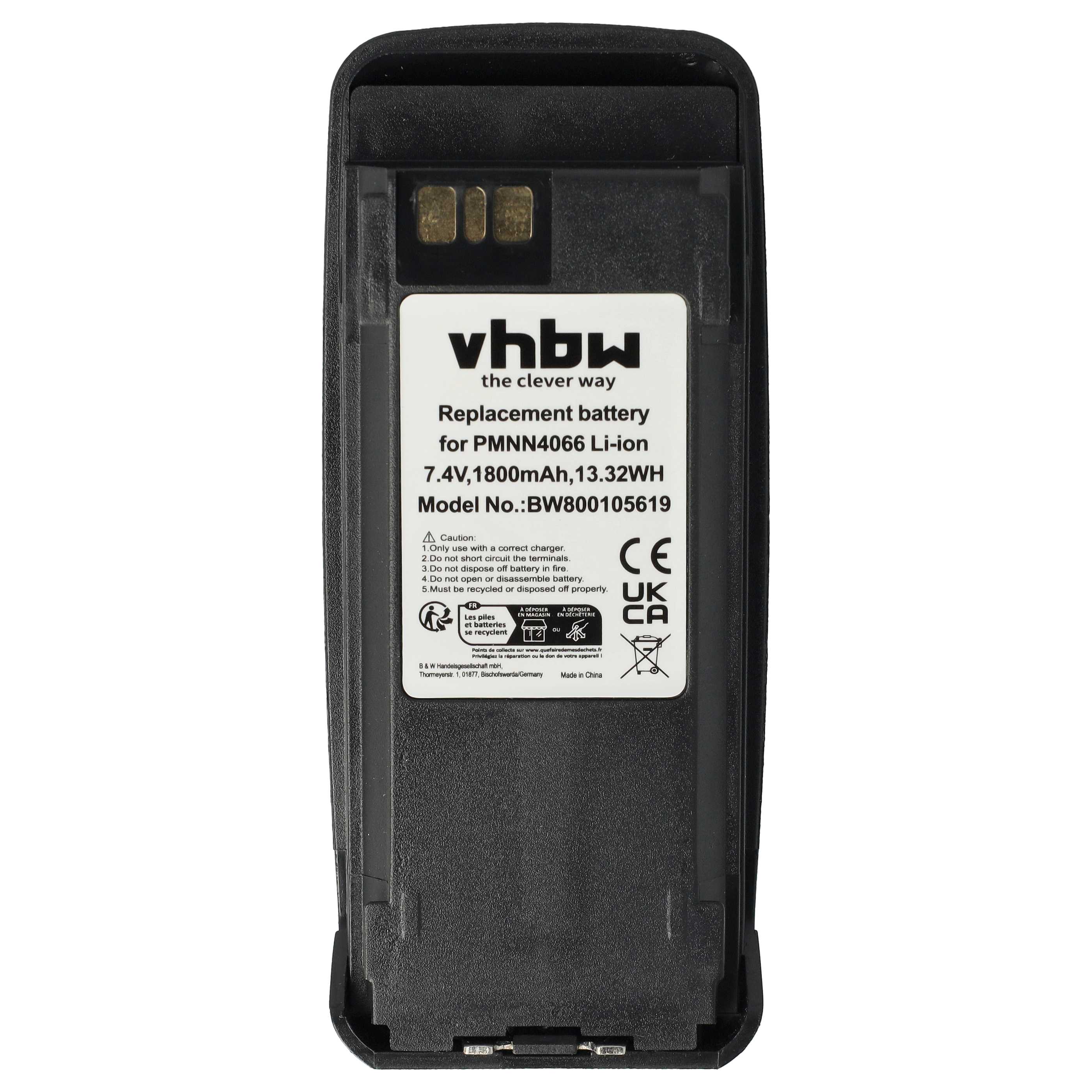 Radio 10x Battery replaces Motorola NNTN4066, PMNN4065, NNTN4077, NNTN4103 - 1800 mAh 7.4 V Li-Ion + Belt Clip