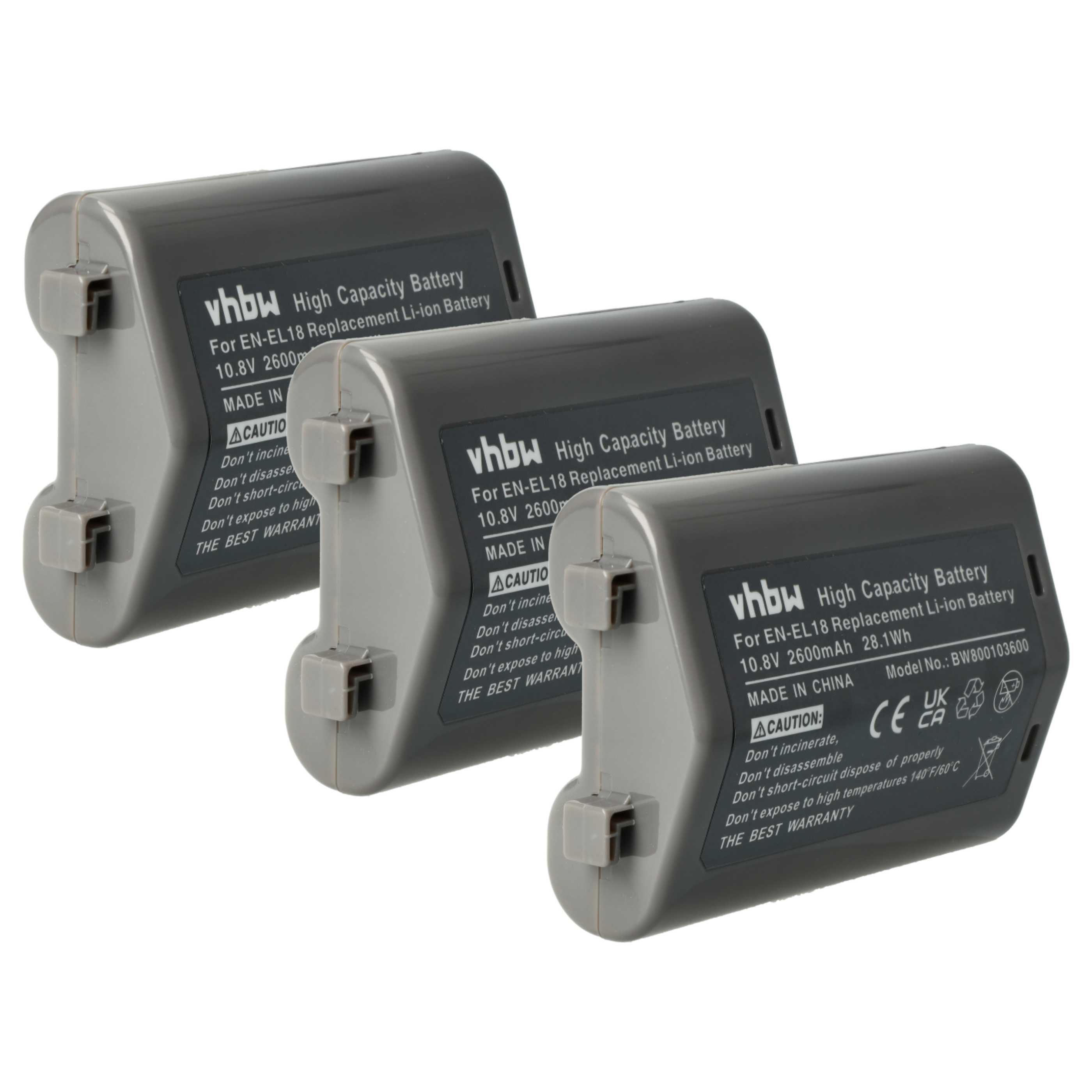 3x Akumulator do aparatu cyfrowego zamiennik Nikon EN-EL18 - 2600 mAh 10,8 V Li-Ion z chipem