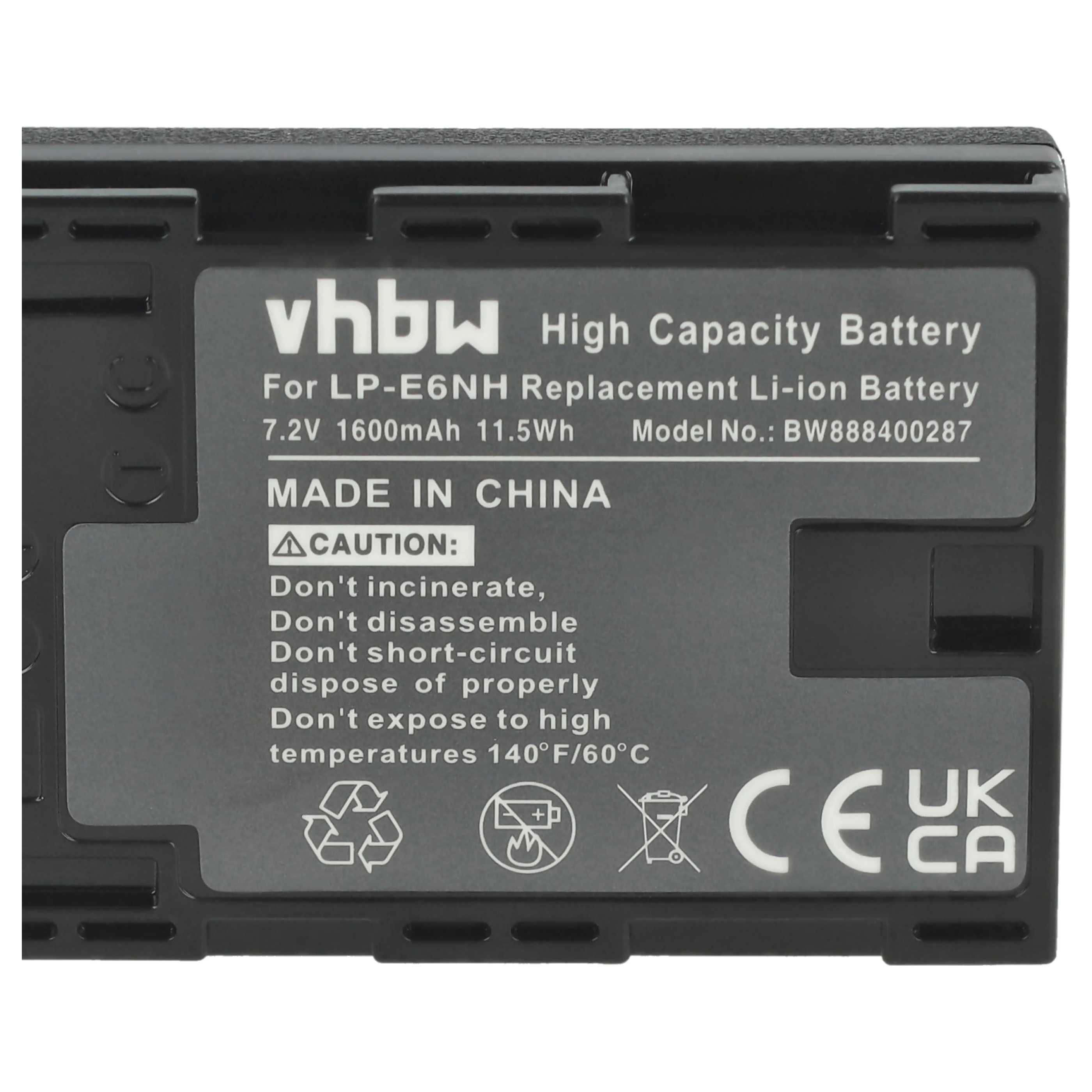 3x Battery replaces Canon LP-E6, LP-E6NH - 1600mAh, 7.2V, Li-Ion