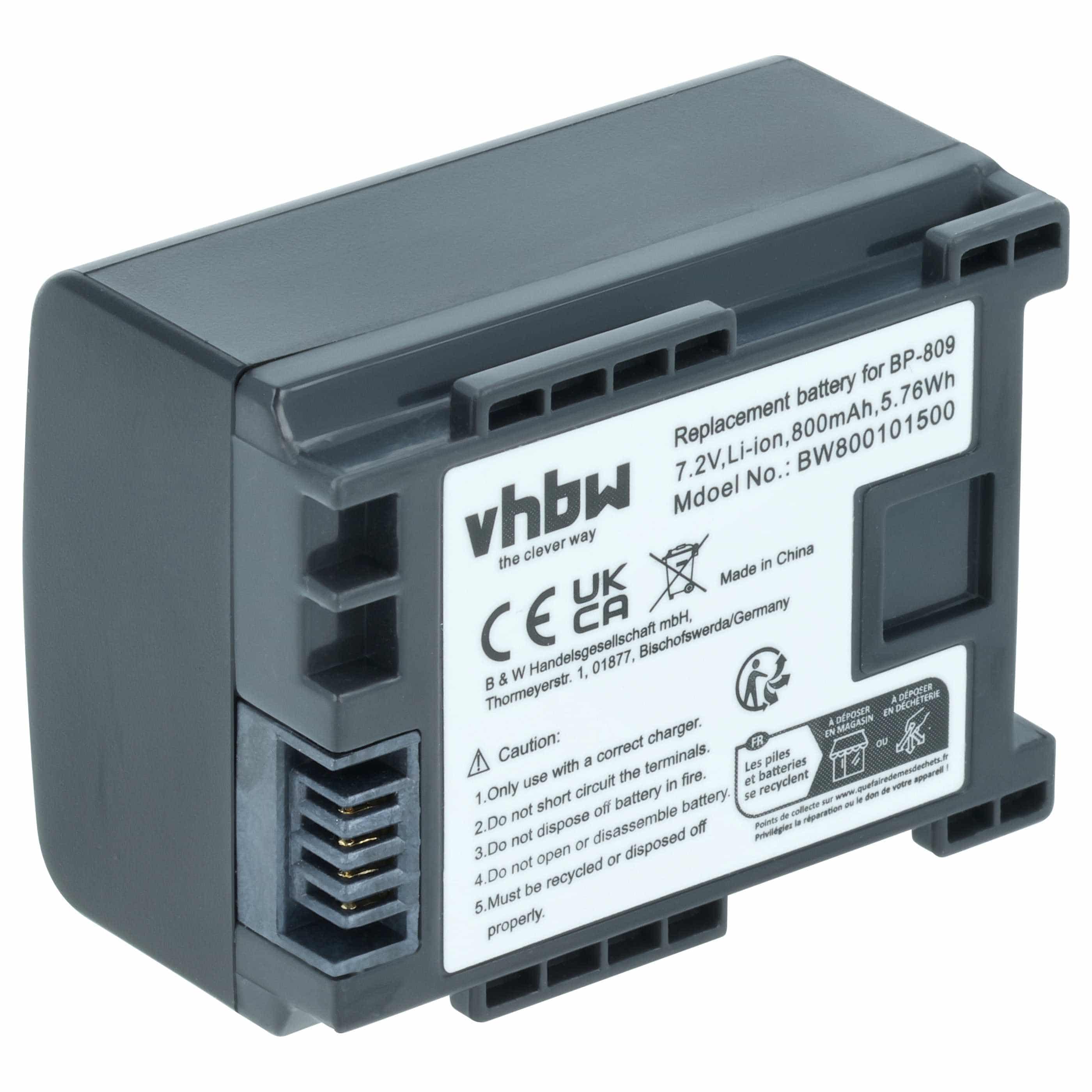 Videocamera Battery replaces Canon BP-807, BP-809, 2740B002 - 800 mAh 7.2 V Li-Ion