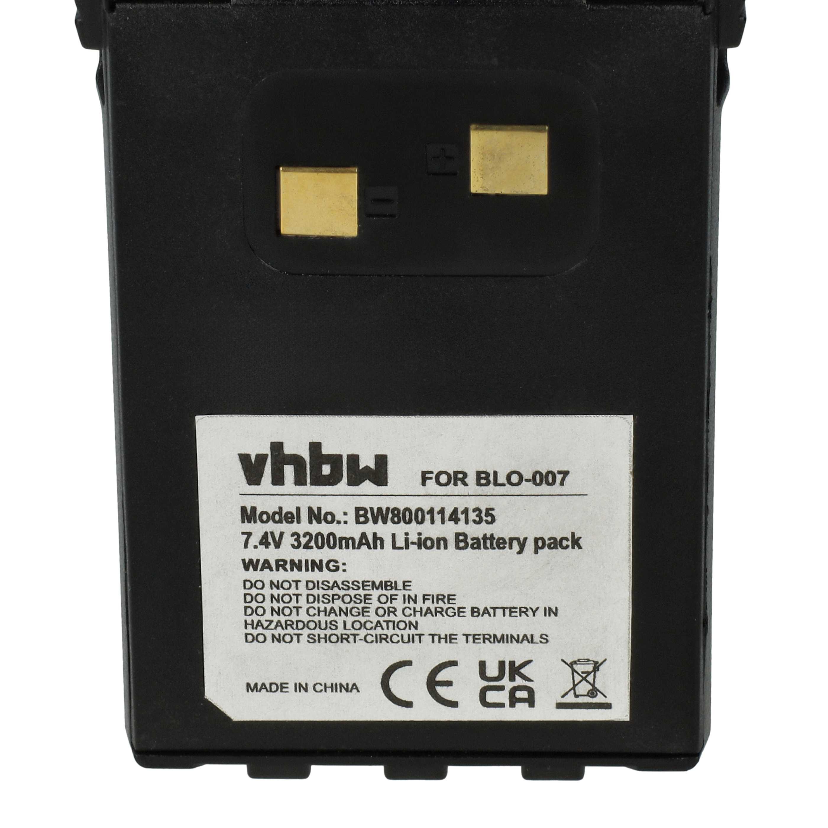 Radio Battery replaces BLO-004, BLO-007, BLO-001 - 3200 mAh 7.4 V Li-Ion + Belt Clip