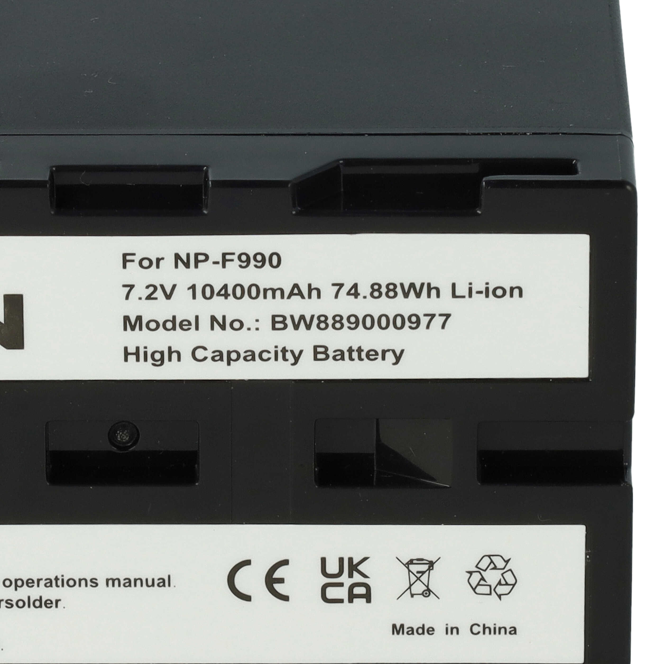 Kamera-Akku als Ersatz für Sony NP-F970, NP-F960, NP-F950, NP-F930 - 10400mAh 7,2V Li-Ion, mit USB-C Buchse