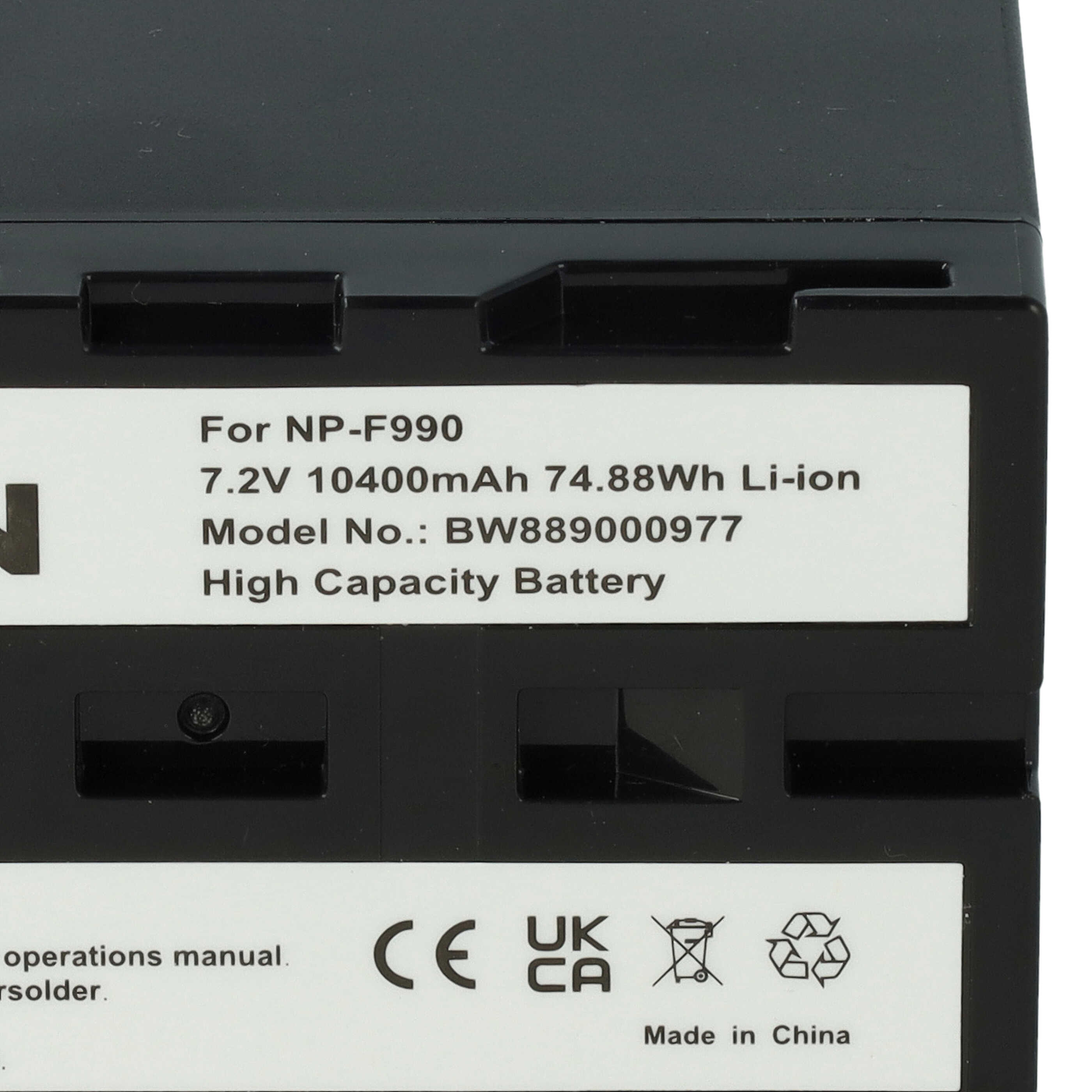 Batteria sostituisce Sony NP-F930, NP-F960, NP-F950 per fotocamera - 10400mAh 7,2V Li-Ion + presa USB-C