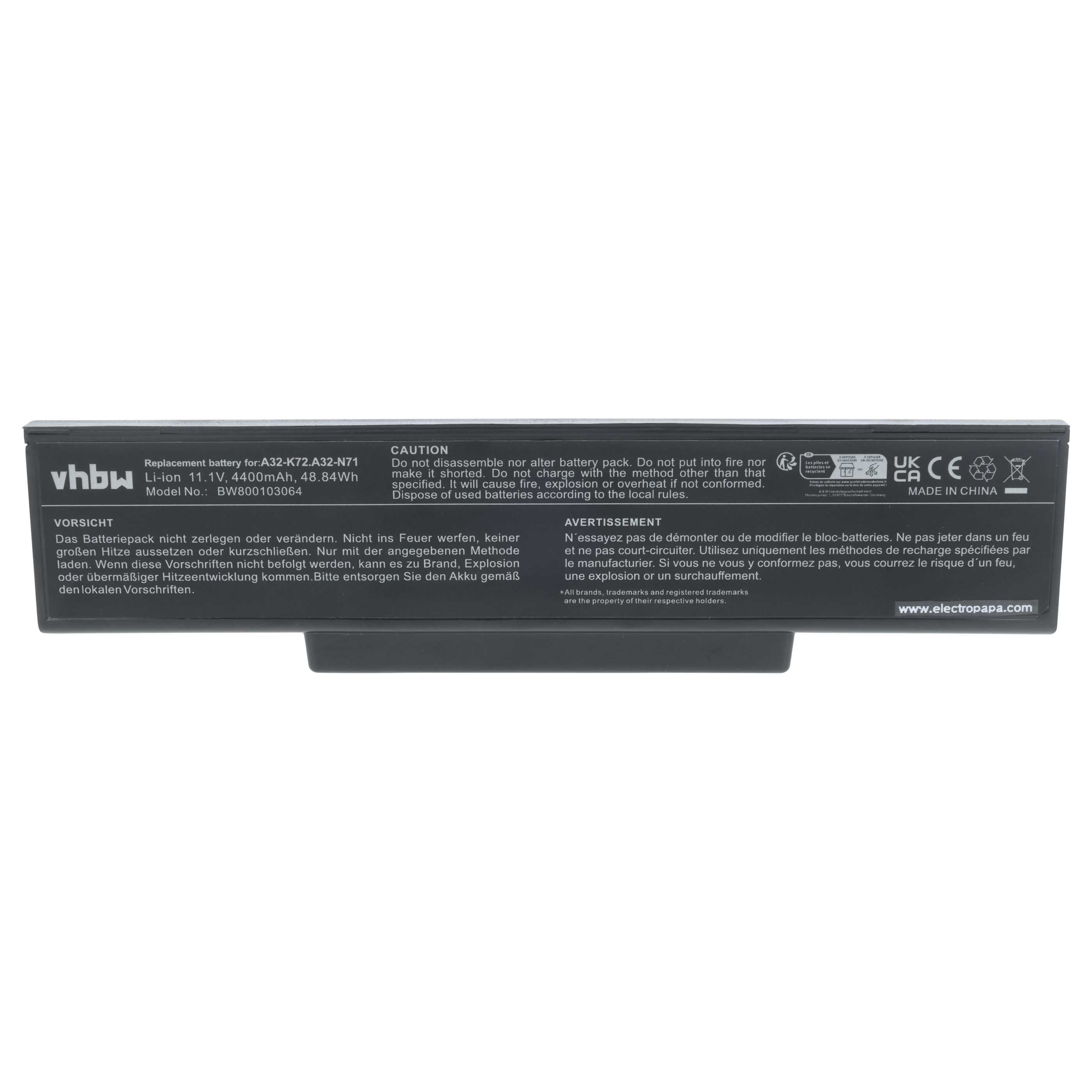 Batteria sostituisce Asus 70-NZY1B1000Z, 70-NX01B1000Z, 70-NXH1B1000Z per notebook - 4400mAh 11,1V Li-Ion nero