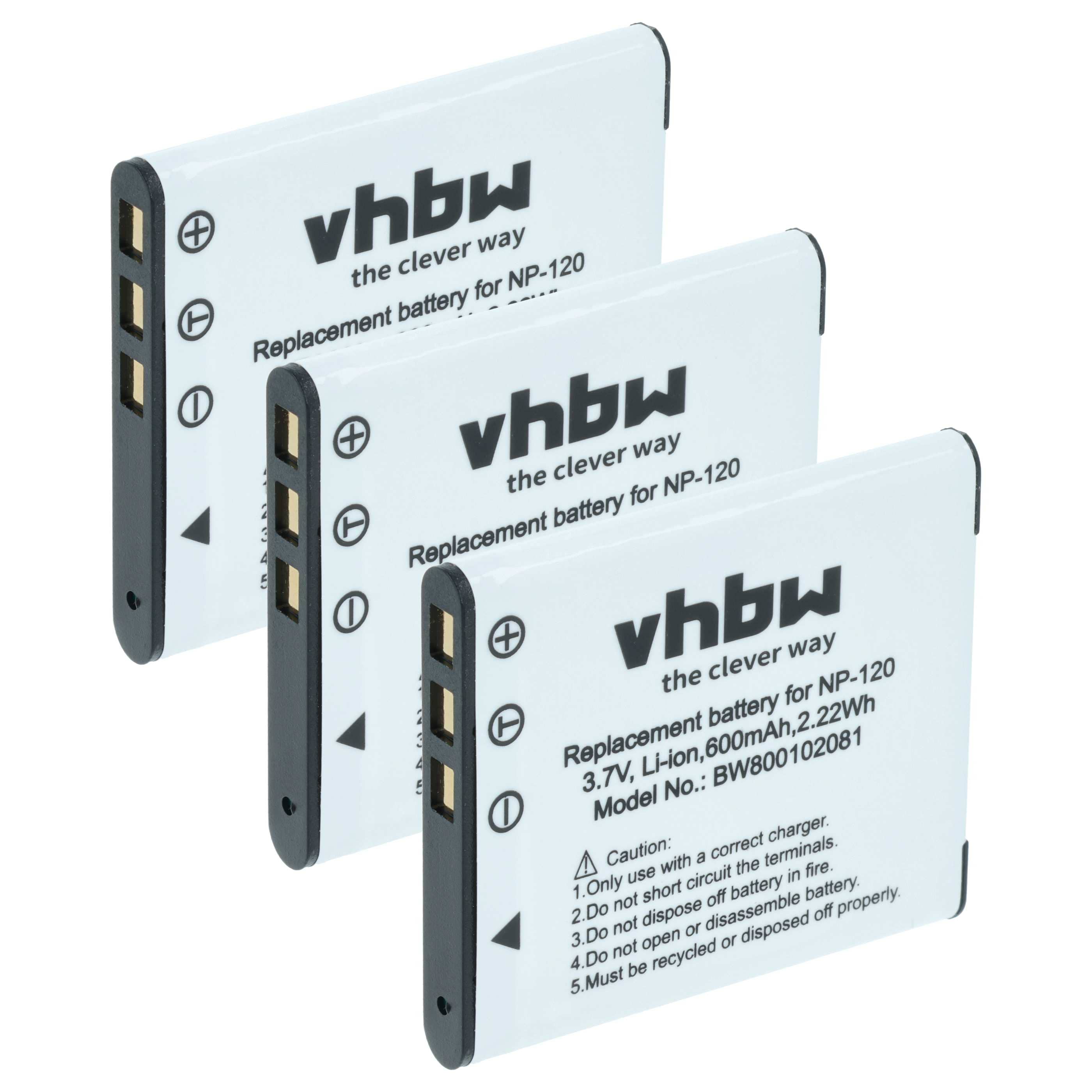 3x Battery replaces Casio NP-120 - 550mAh, 3.6V, Li-Ion
