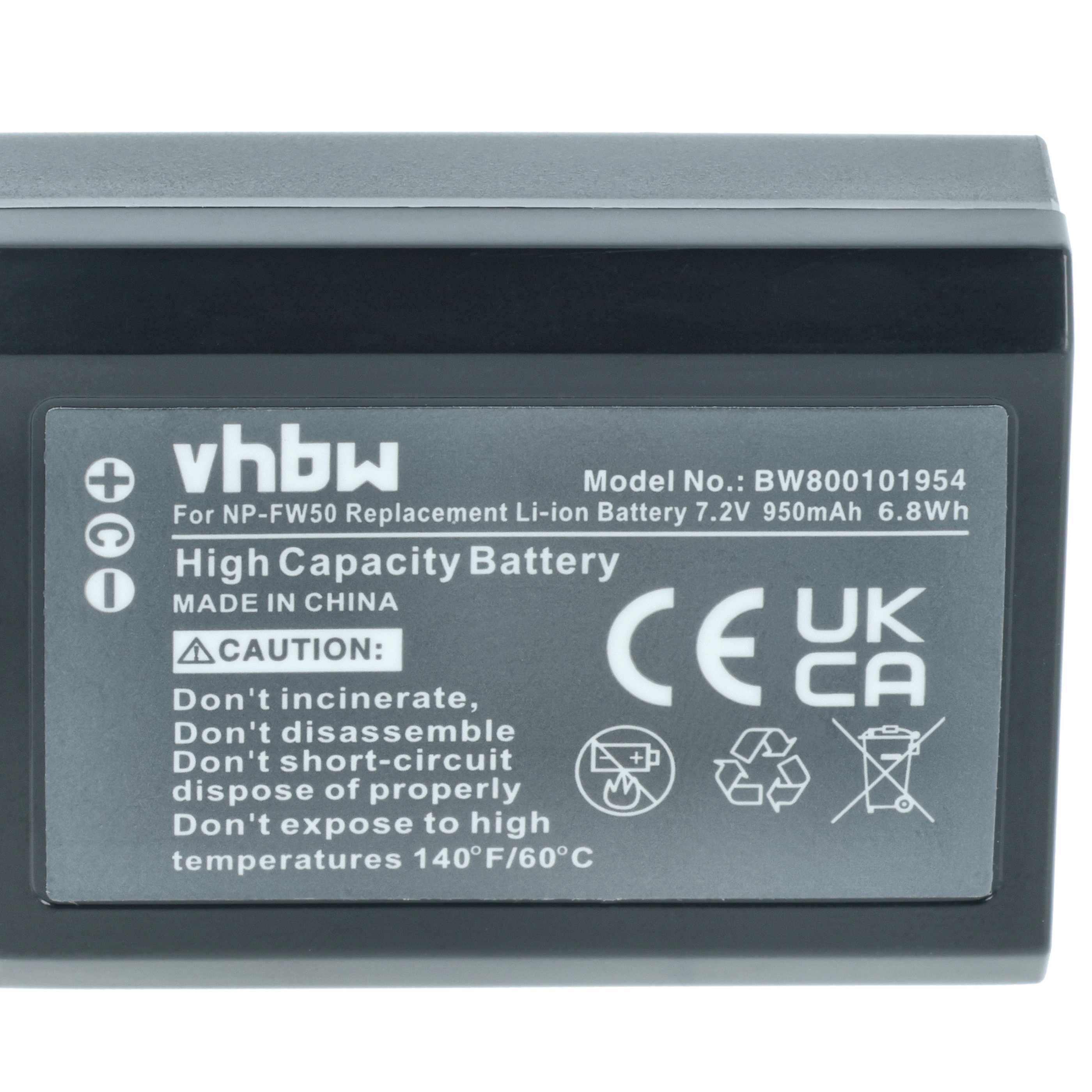 Batteria sostituisce Sony NP-FW50 per fotocamera - 950mAh 7,2V Li-Ion + chip