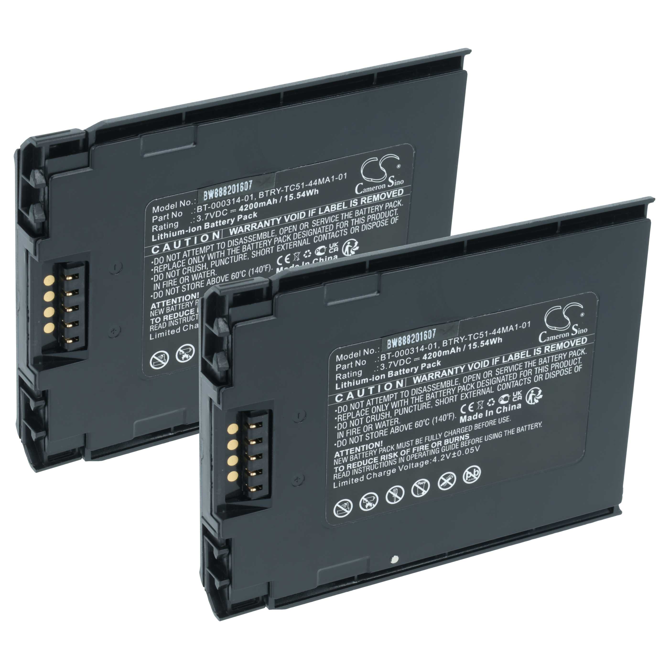 Handheld Computer 2x Battery replaces Zebra BT-000314-01, BTRY-TC51-43MA1-01, BT-000314A - 4200mAh, 3.7V