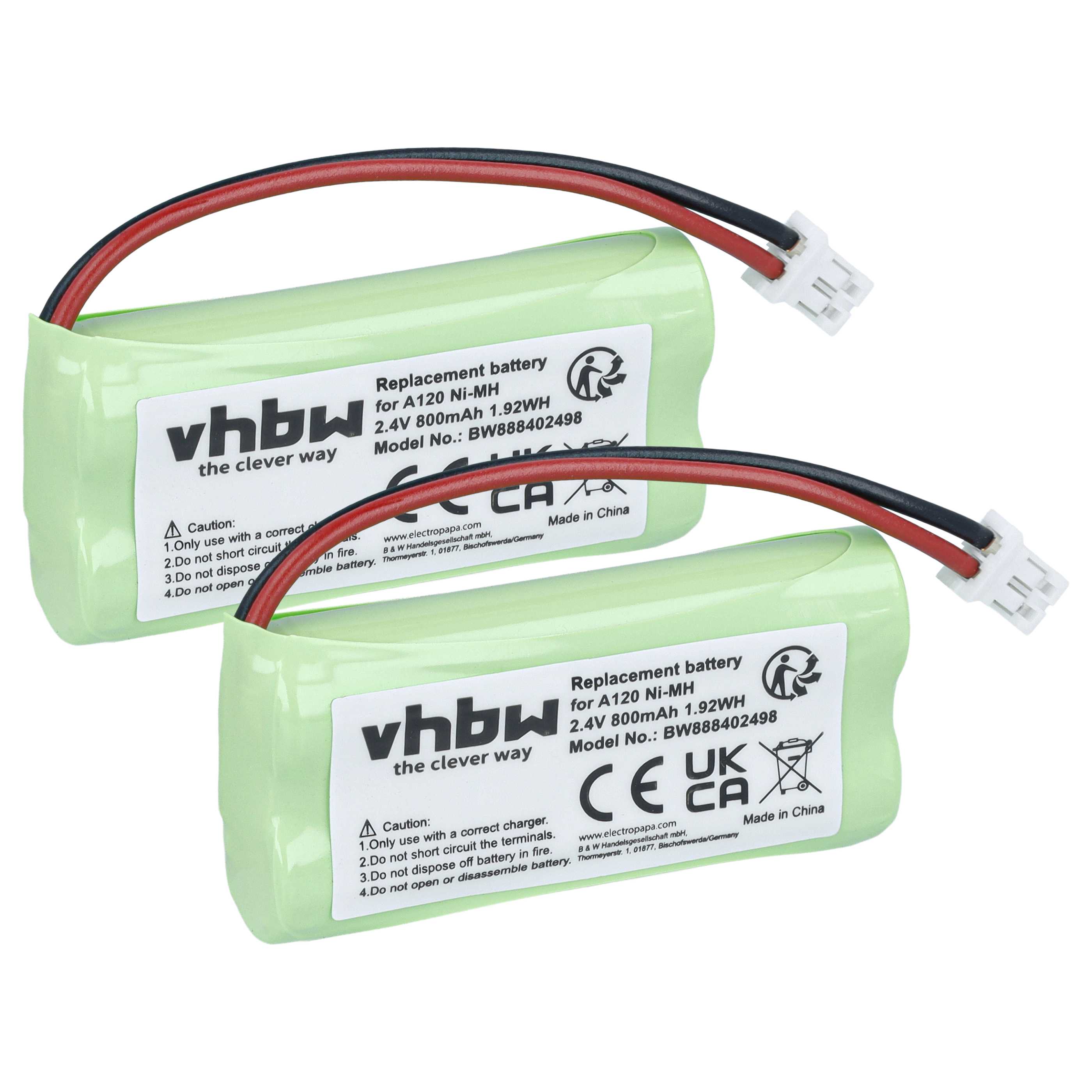 2x Akku als Ersatz für 55AAAHR2BMX, 220436C1, 41AAAH2BMX, 220382C1 für T-Com Telefon - 800mAh 2,4V NiMH