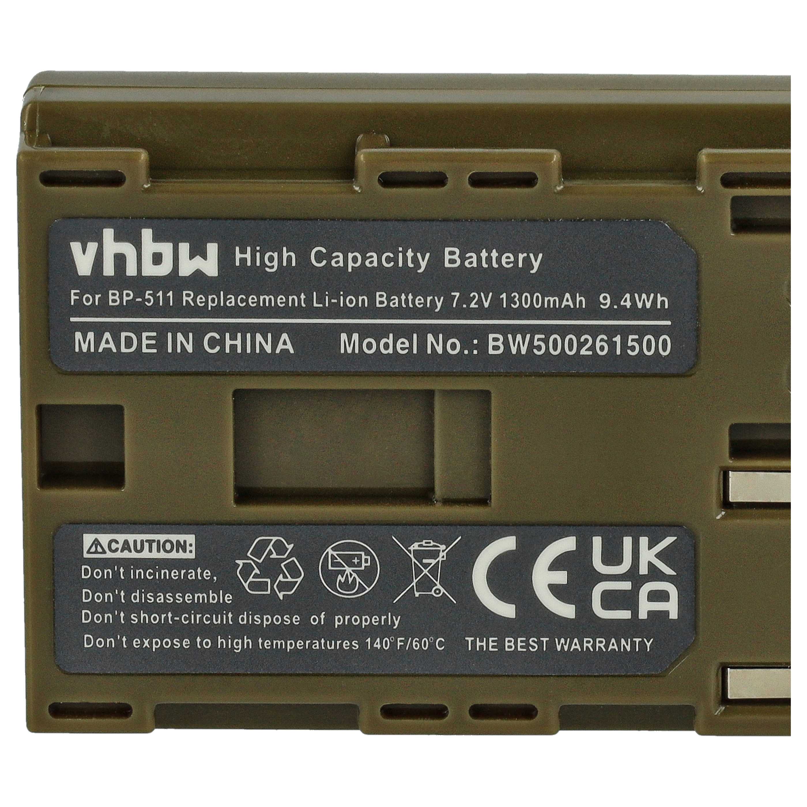 Akumulator do aparatu cyfrowego zamiennik Canon BP-508, BP-511A, BP-511, BP-512 - 1300 mAh 7,2 V Li-Ion