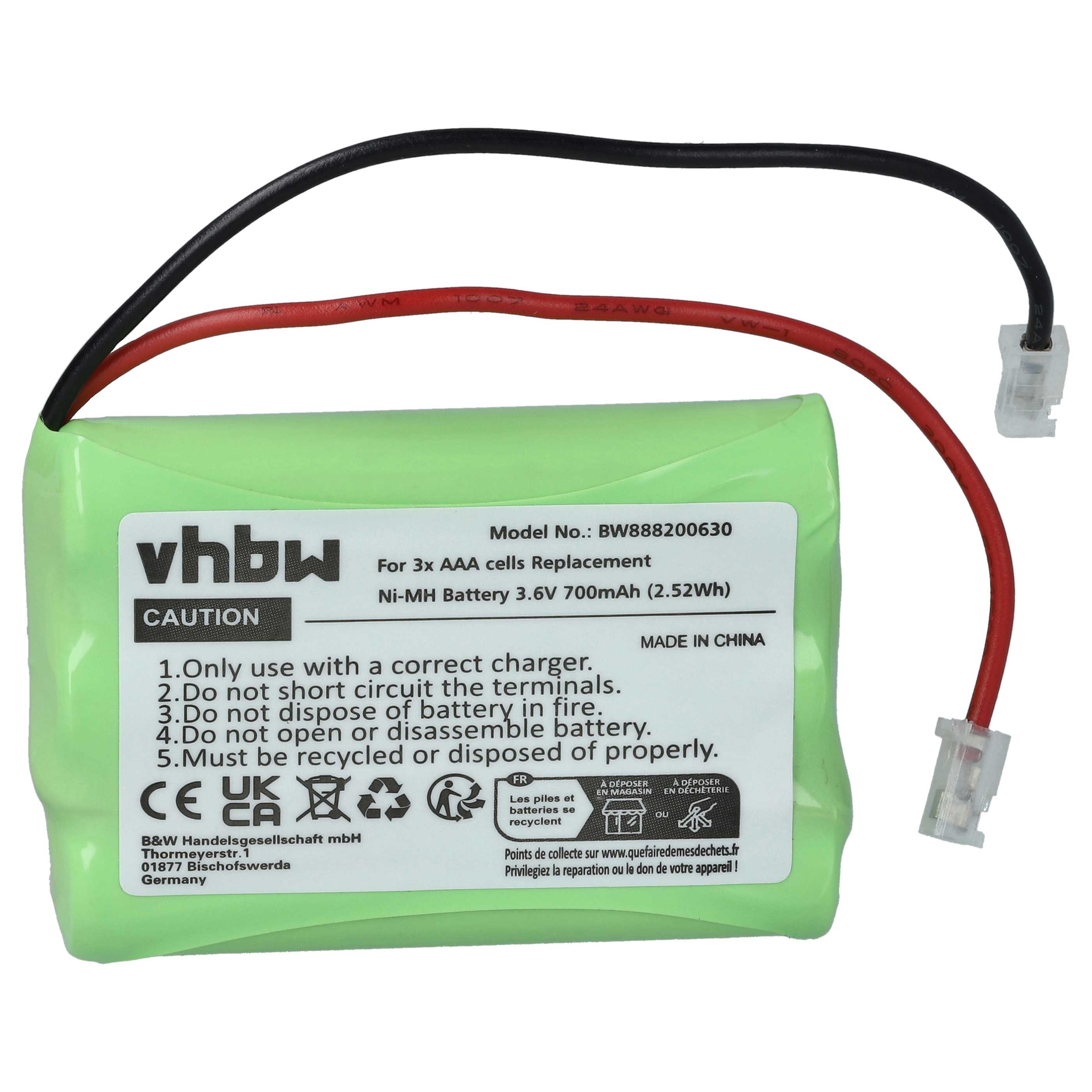 Batería para universal para diversos dispositivos - 700mAh 3,6V NiMH, 3x celdas, tipo AAA, Micro, HR03