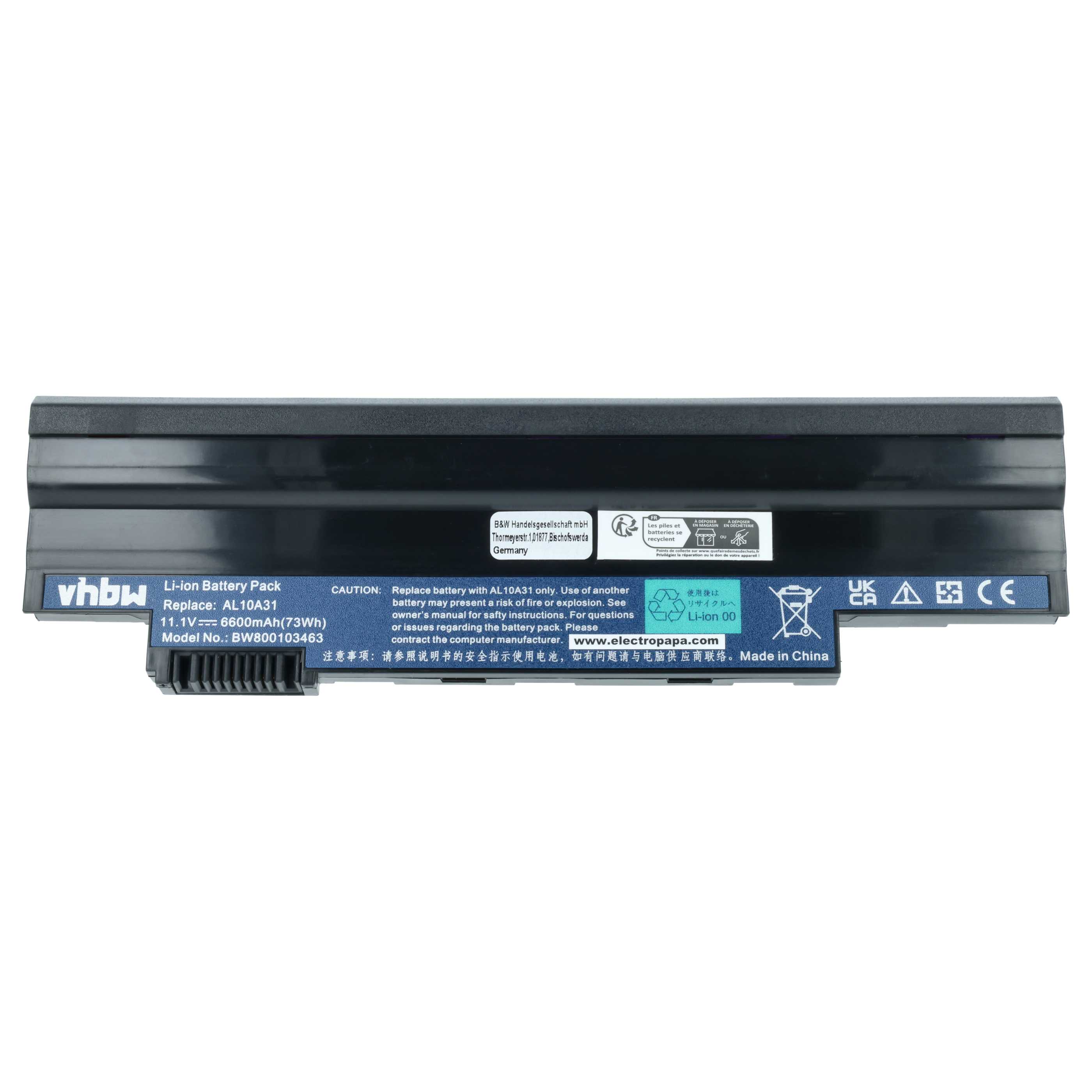 Akumulator do laptopa Acer Aspire One D255, D257, D260, D270 - 6600 mAh 11,1 V Li-Ion, czarny