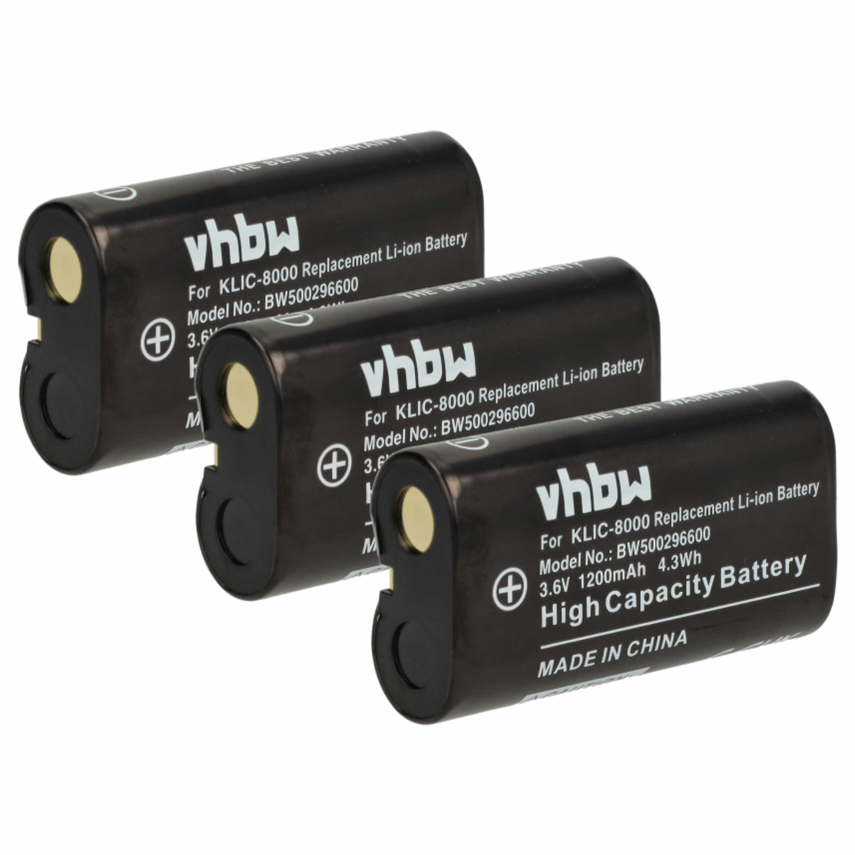 3x Battery replaces Kodak Klic-8000, RB50 - 1200mAh, 3.6V, Li-Ion