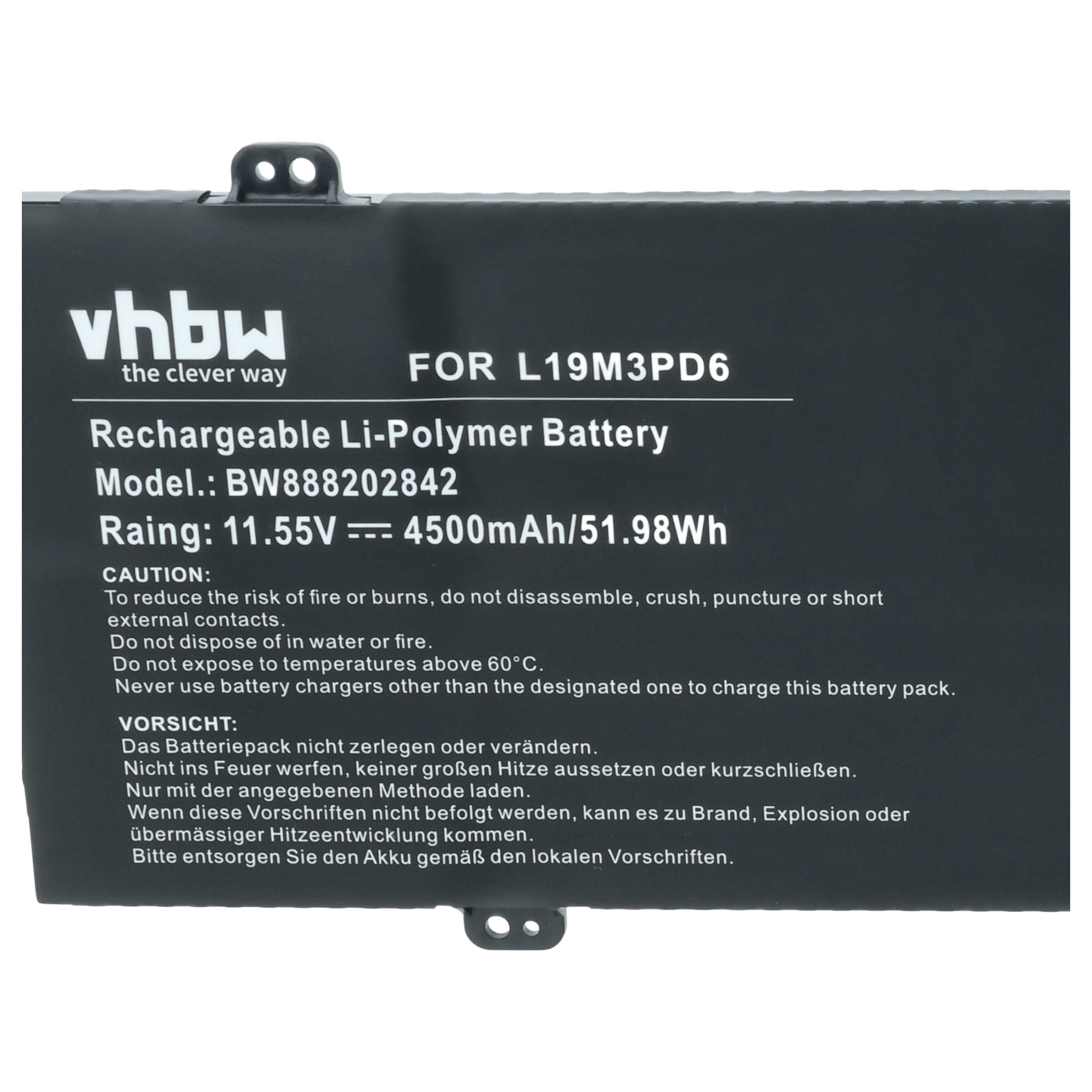 Batteria sostituisce Lenovo L19C3PD6, L19D3PD6, 5B10X49072, L19L3PD6 per notebook - 4500mAh 11,55V Li-Poly