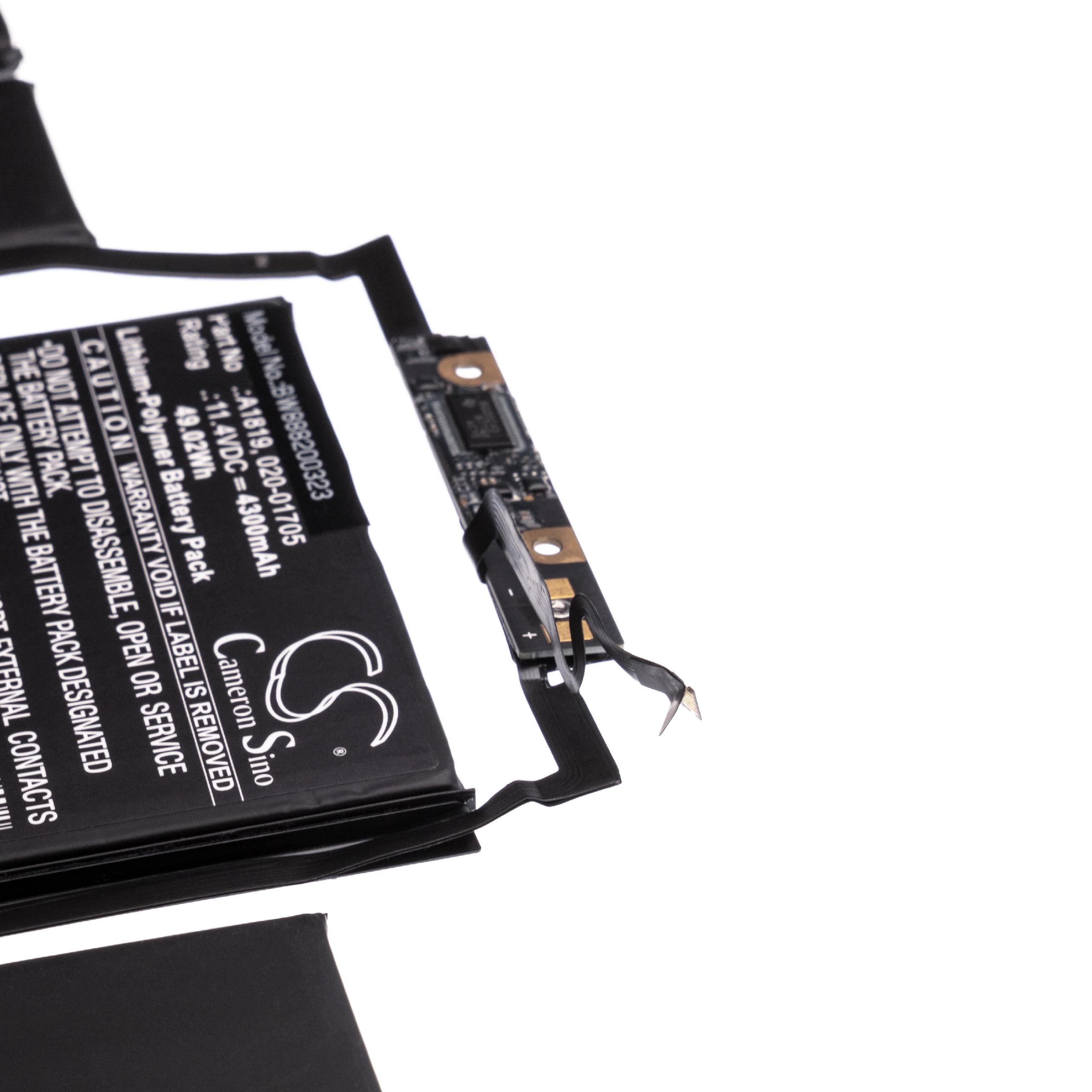 Batterie remplace Apple 020-01705, A1819 pour ordinateur portable - 4300mAh 11,4V Li-polymère, noir