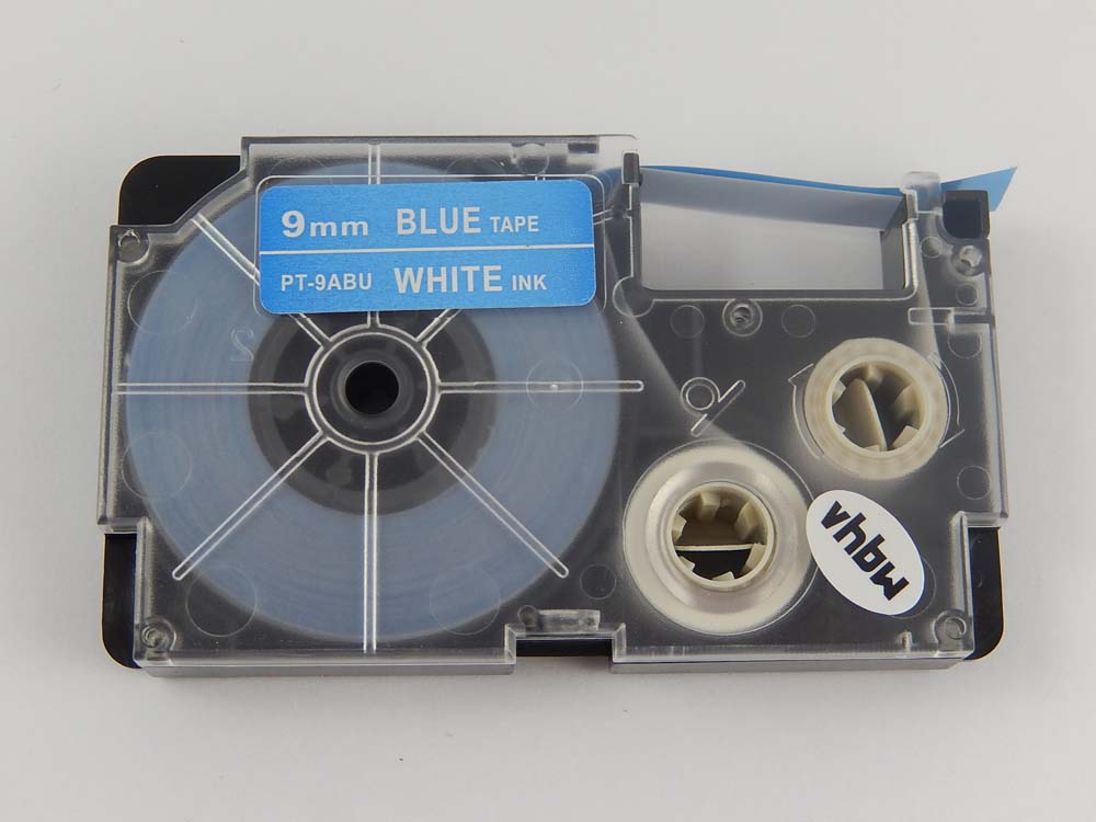 Label Tape replaces Casio XR-9ABU, XR-9ABU1 - 9 mm White to Blue
