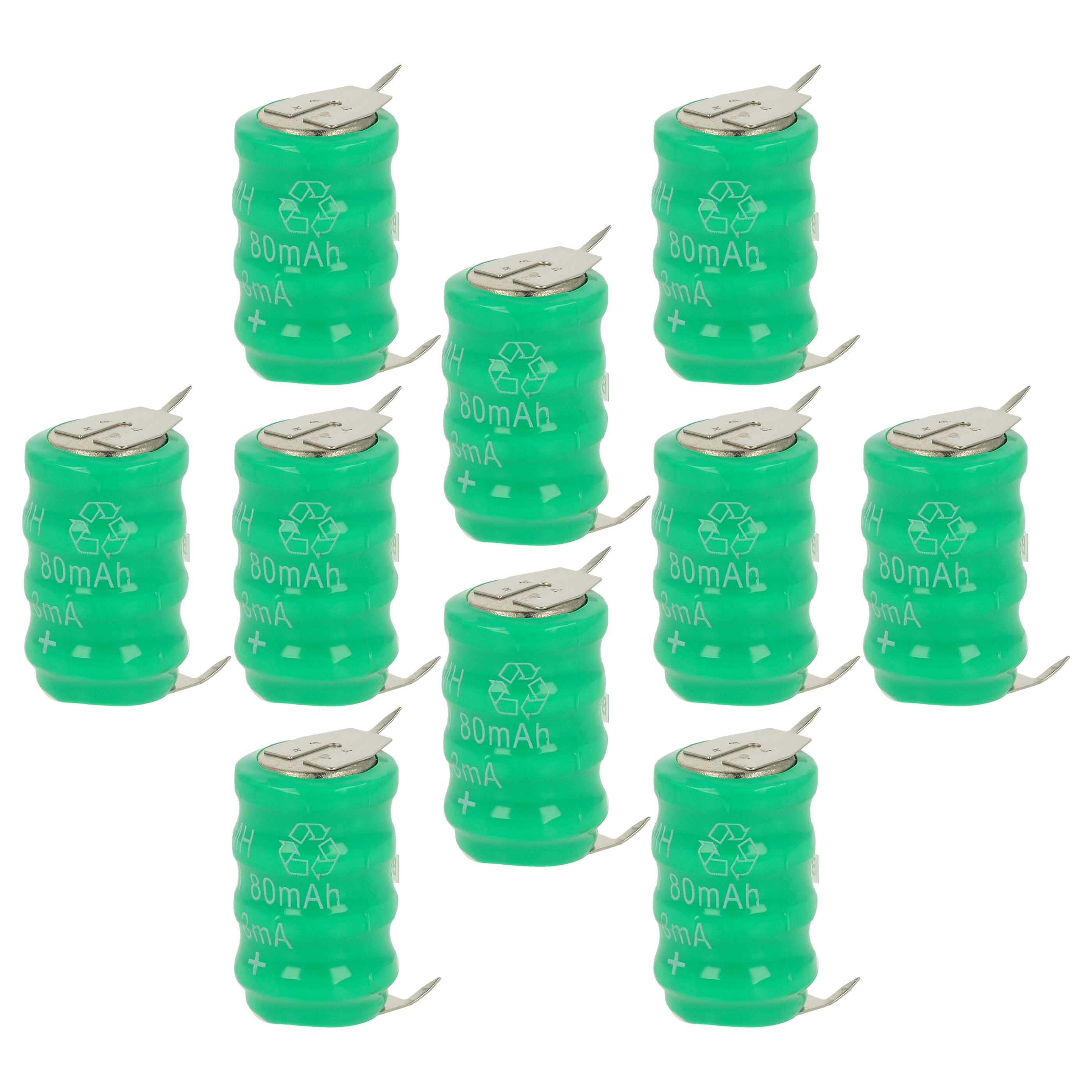 10x Button Cell Battery Type V80H 3 Pins for Model Building Solar Lamps etc. - 80 mAh 4.8 V NiMH