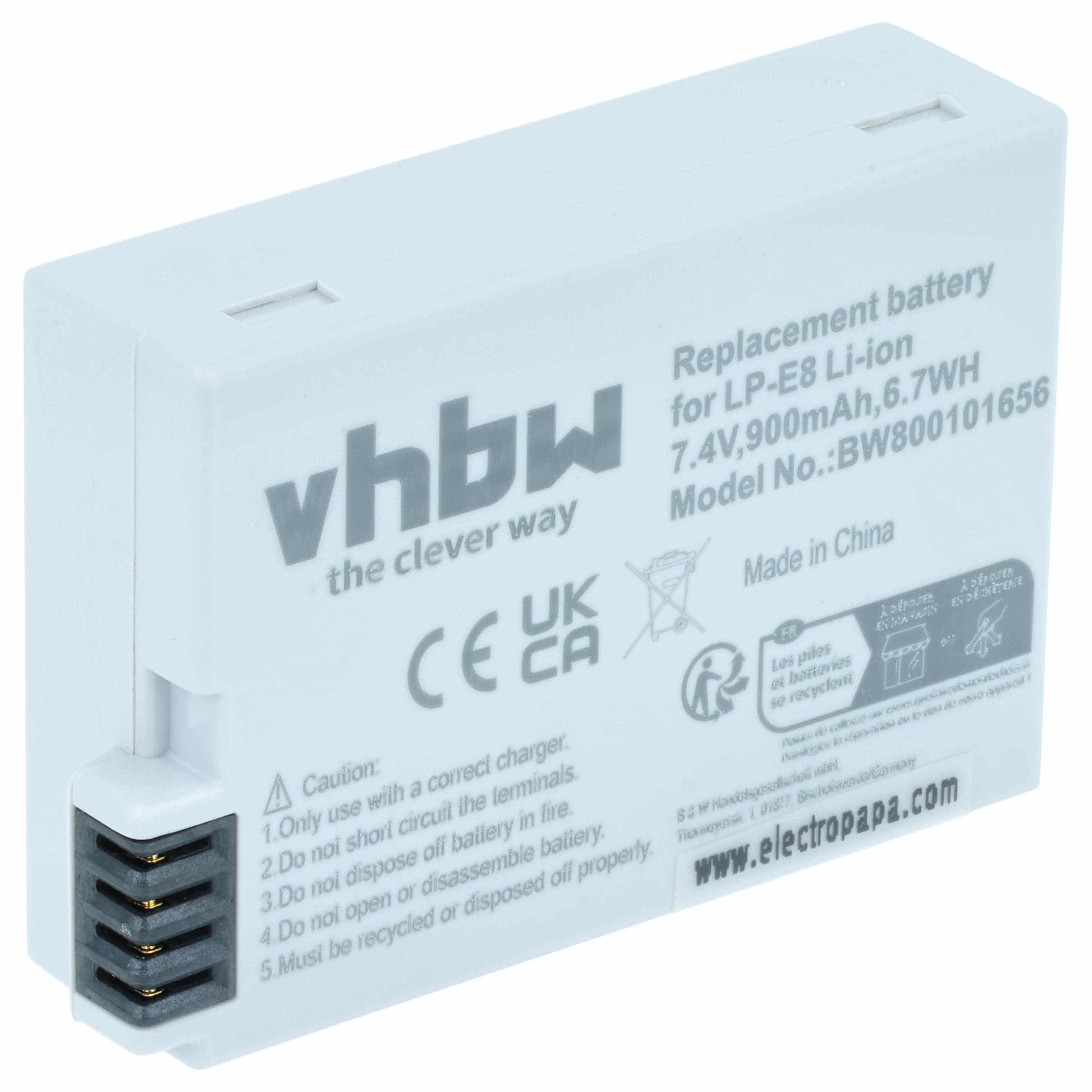 Battery replaces Canon LP-E8 - 900mAh, 7.2V, Li-Ion