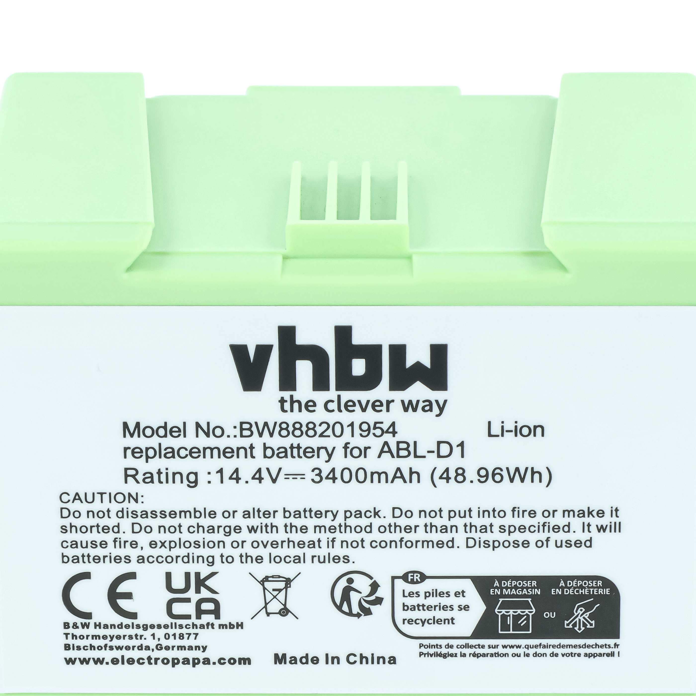 Battery replaces iRobot ABL-D1, 4624864, ABL-D2 for iRobot 3400mAh, 14.4V, Li-Ion
