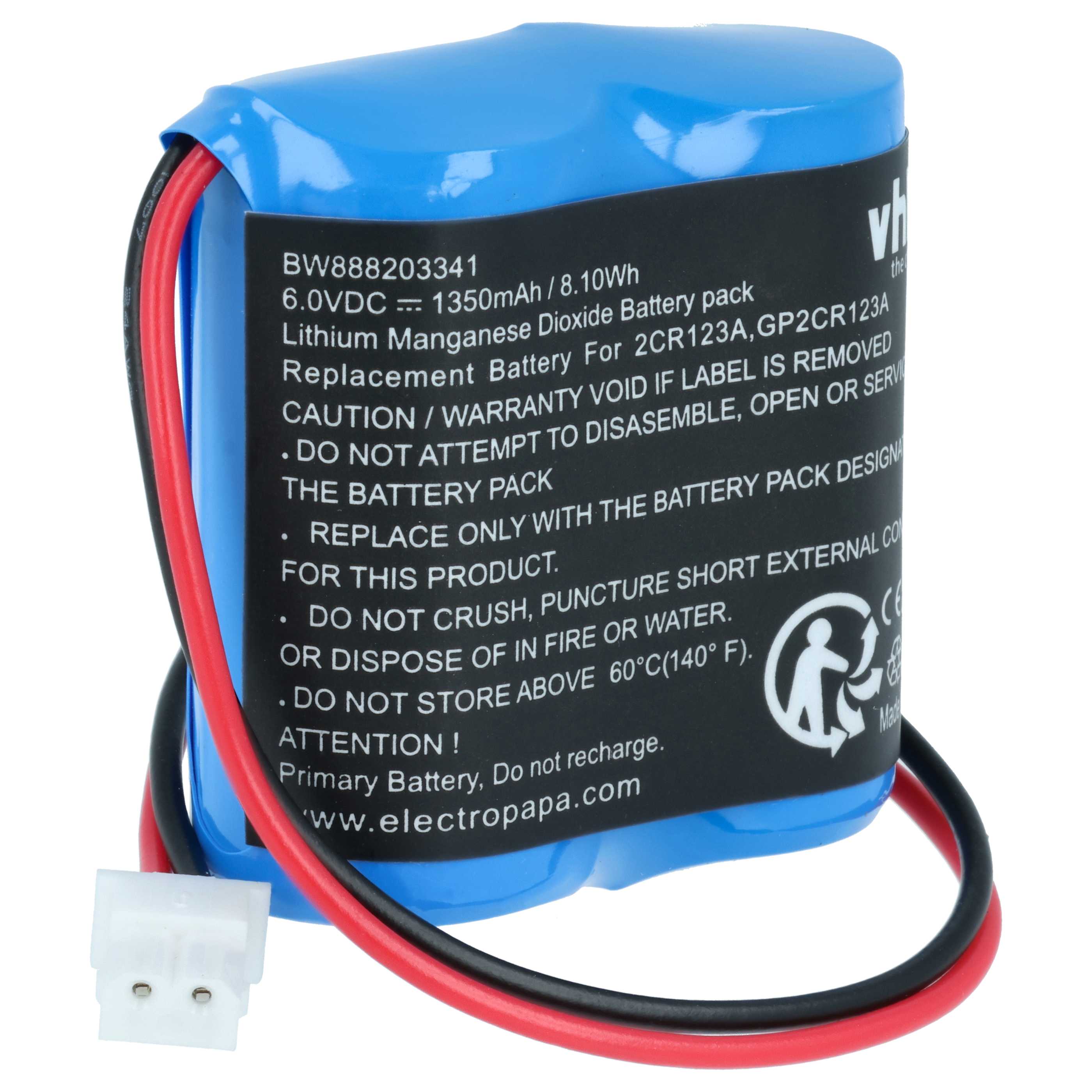 Batería reemplaza Visonic 103-302915, 103-302891 para detector con sensor PIR (1350 mAh, 6 V, Li-MnO2)