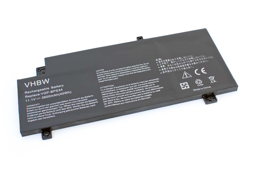 Batería reemplaza Sony VGP-BPS34 para notebook Sony - 3600 mAh 11,1 V Li-Ion negro