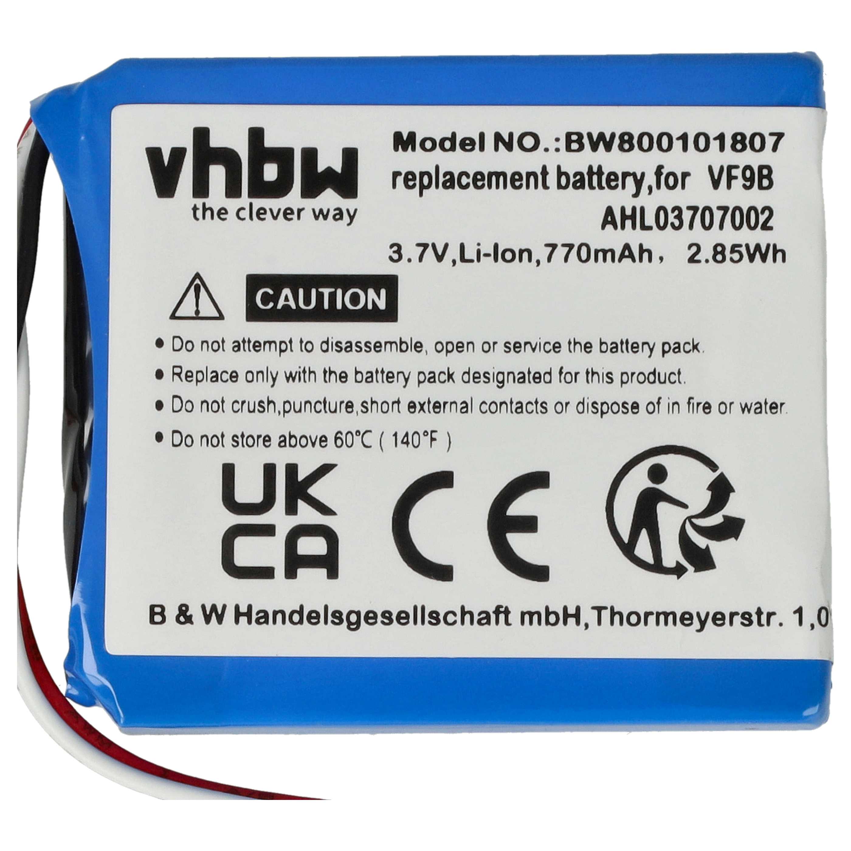 Akumulator do nawigacji GPS zamiennik TomTom VF9B, AHL03706001, AHL03707002, VF9 - 770 mAh 3,7 V Li-Ion