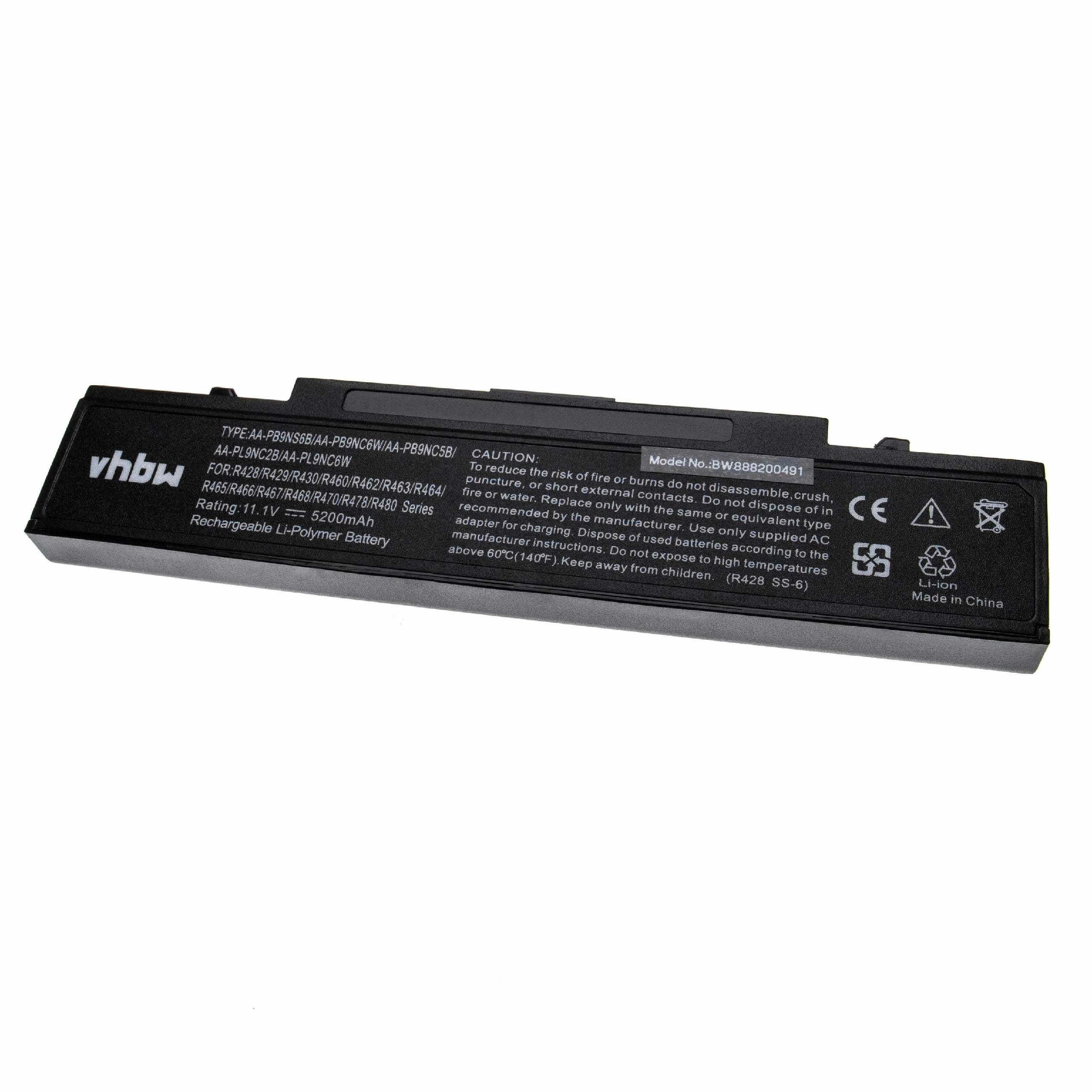 Notebook Battery Replacement for Samsung AA-PB6NC6B, AA-PB6NC6W, AA-PB9MC6B - 5200mAh 11.1V Li-Ion, black
