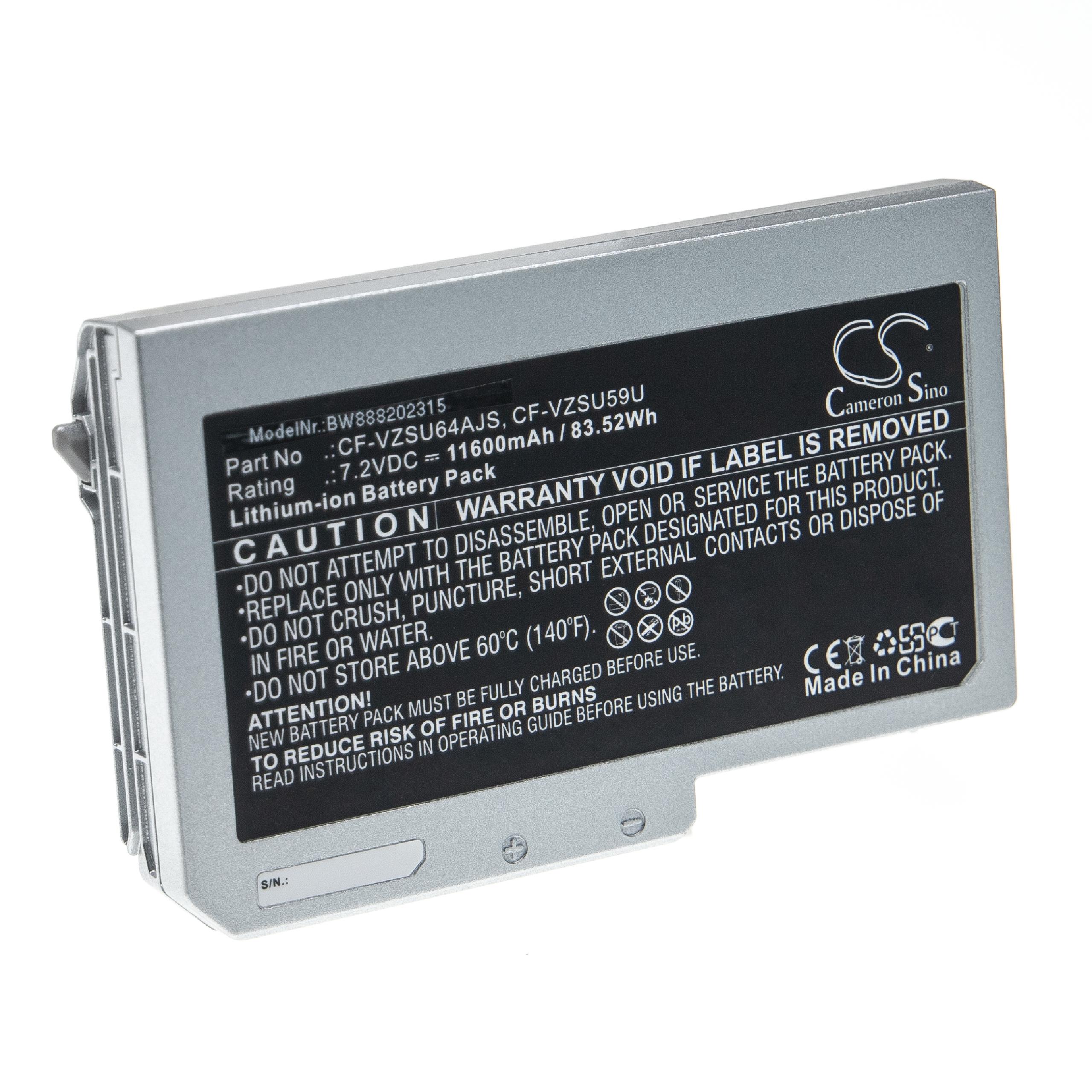 Batería reemplaza Panasonic CF-VZSU59U, CF-VZSU60AJS para notebook Panasonic - 11600 mAh 7,2 V Li-Ion gris