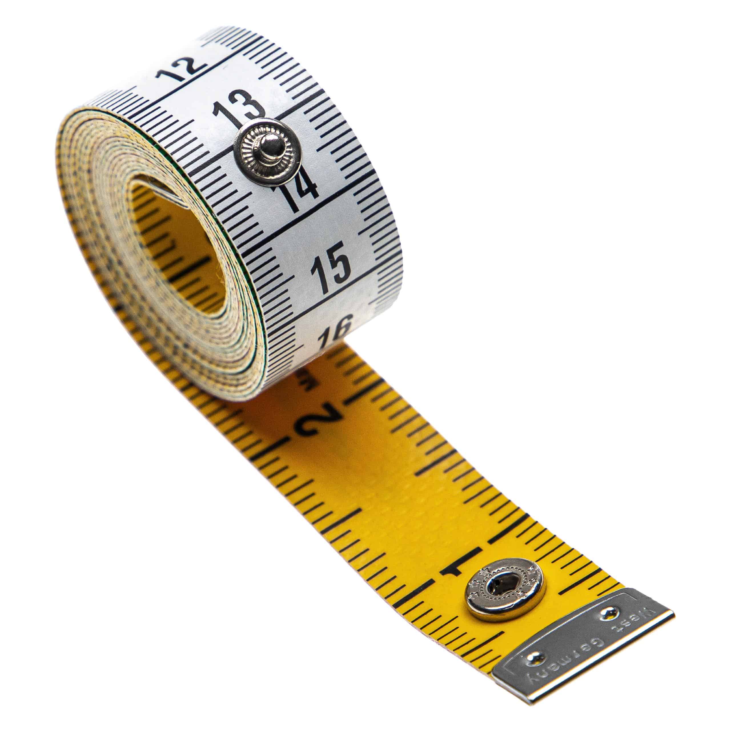vhbw Ruban de mesure avec bouton pression - Mètre ruban de couturière, 150 cm, 4 couleurs, échelle cm + pouces