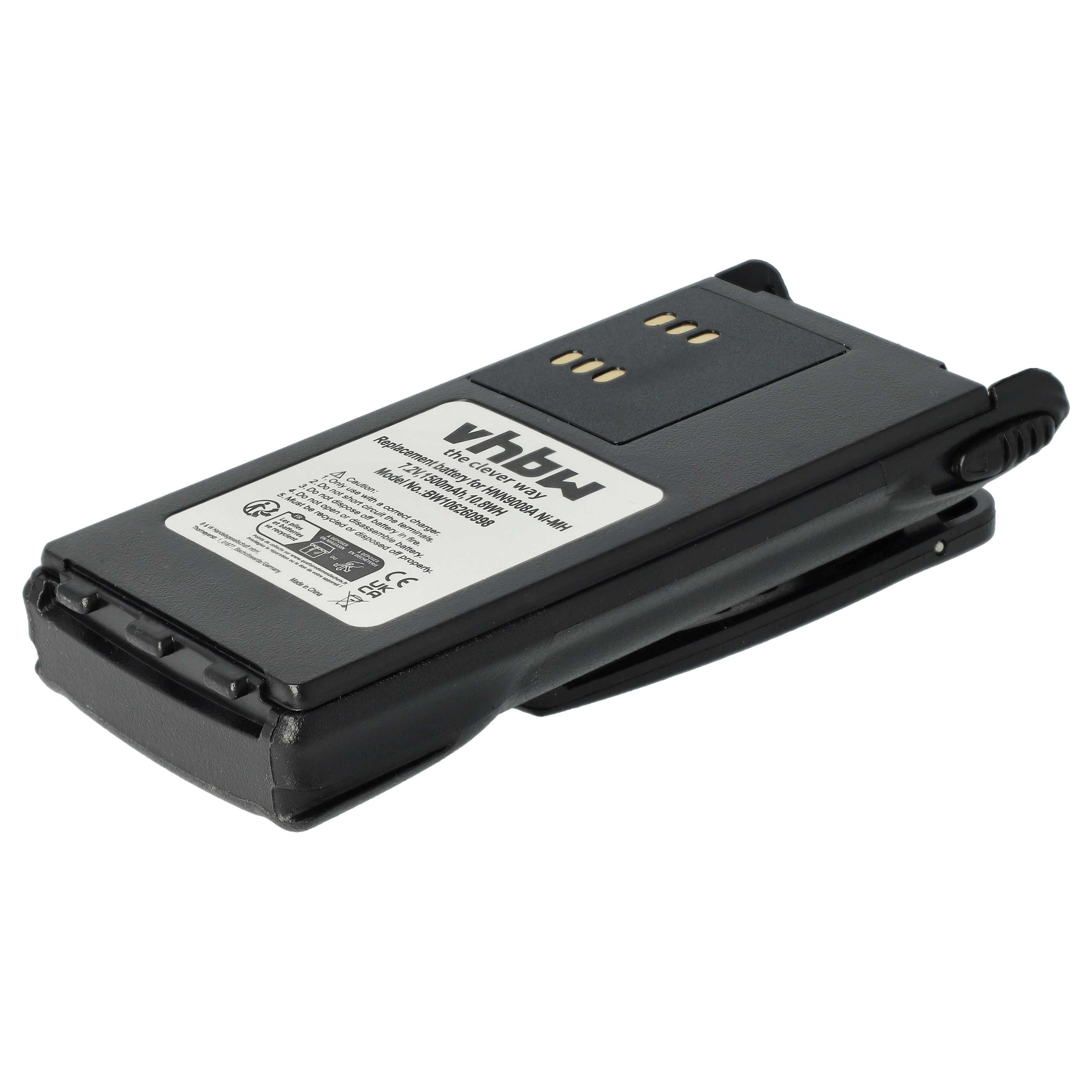 Radio 10x Battery replaces Motorola HMNN4151, HMNN4154, HMNN4158, HMNN4159 - 1500 mAh 7.2 V NiMH + Belt Clip