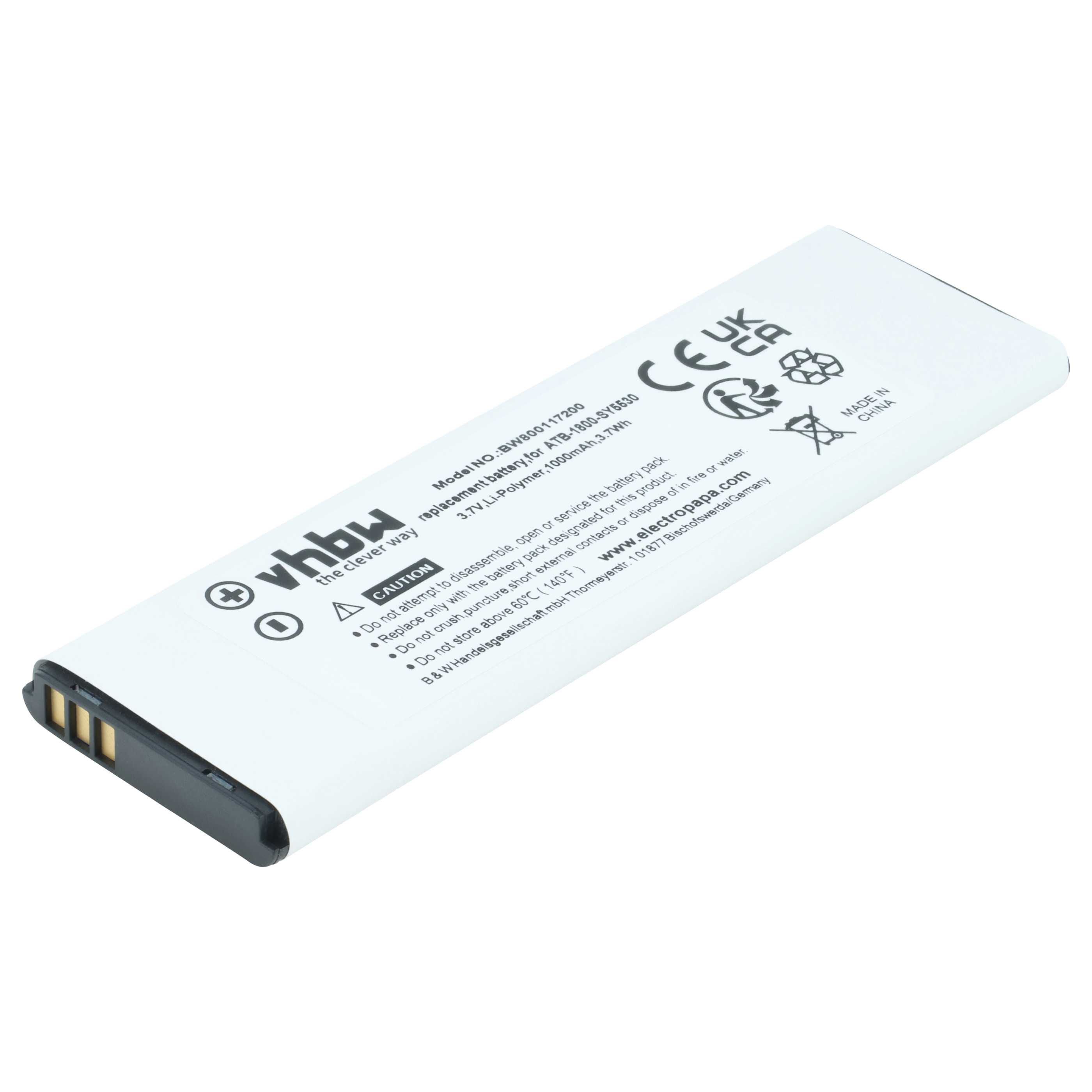 Batteria per telecomando remote controller sostituisce RTI ATB-1800-SY5530 - 1000mAh 3,7V Li-Poly