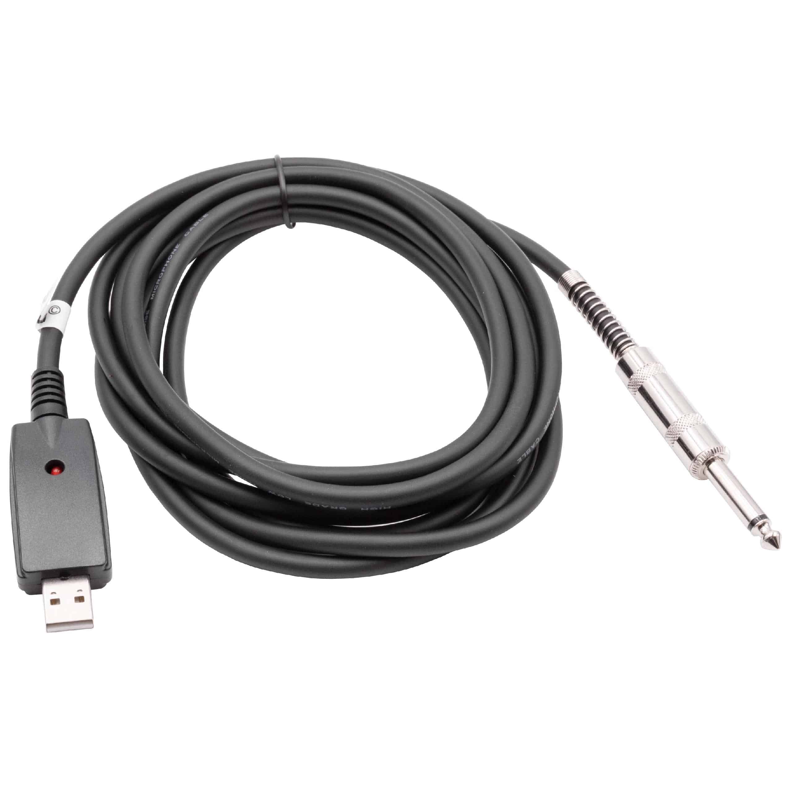 vhbw Cable adaptador USB 2.0 a clavija macho jack 6,35mm - 2,8 m Cable de audio, cable de micrófono, cable USB