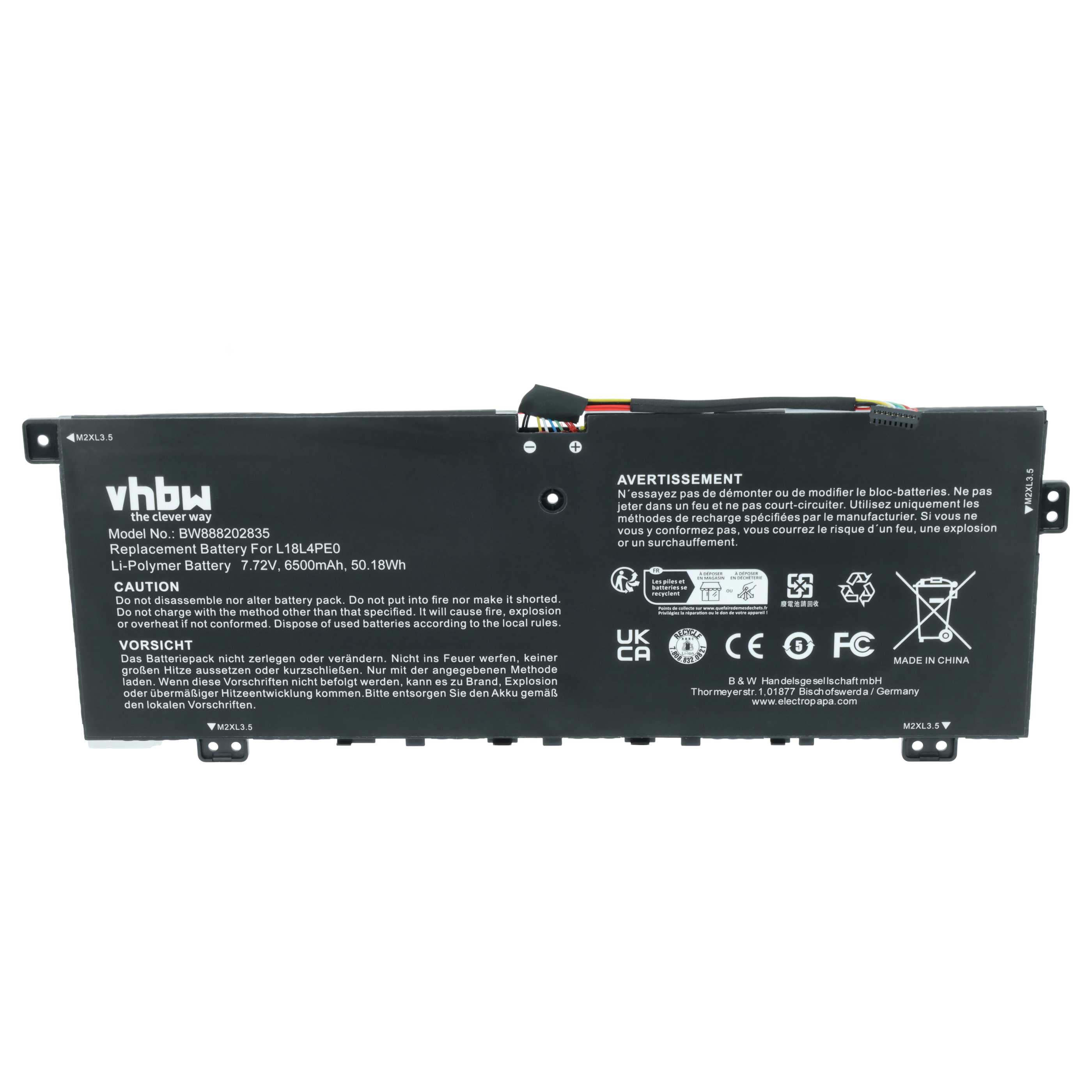 Akumulator do laptopa zamiennik Lenovo 5B10U40209, 5B10U40210, 5B10W67185, 5B10W67296 - 6500 mAh 7,72 V LiPo