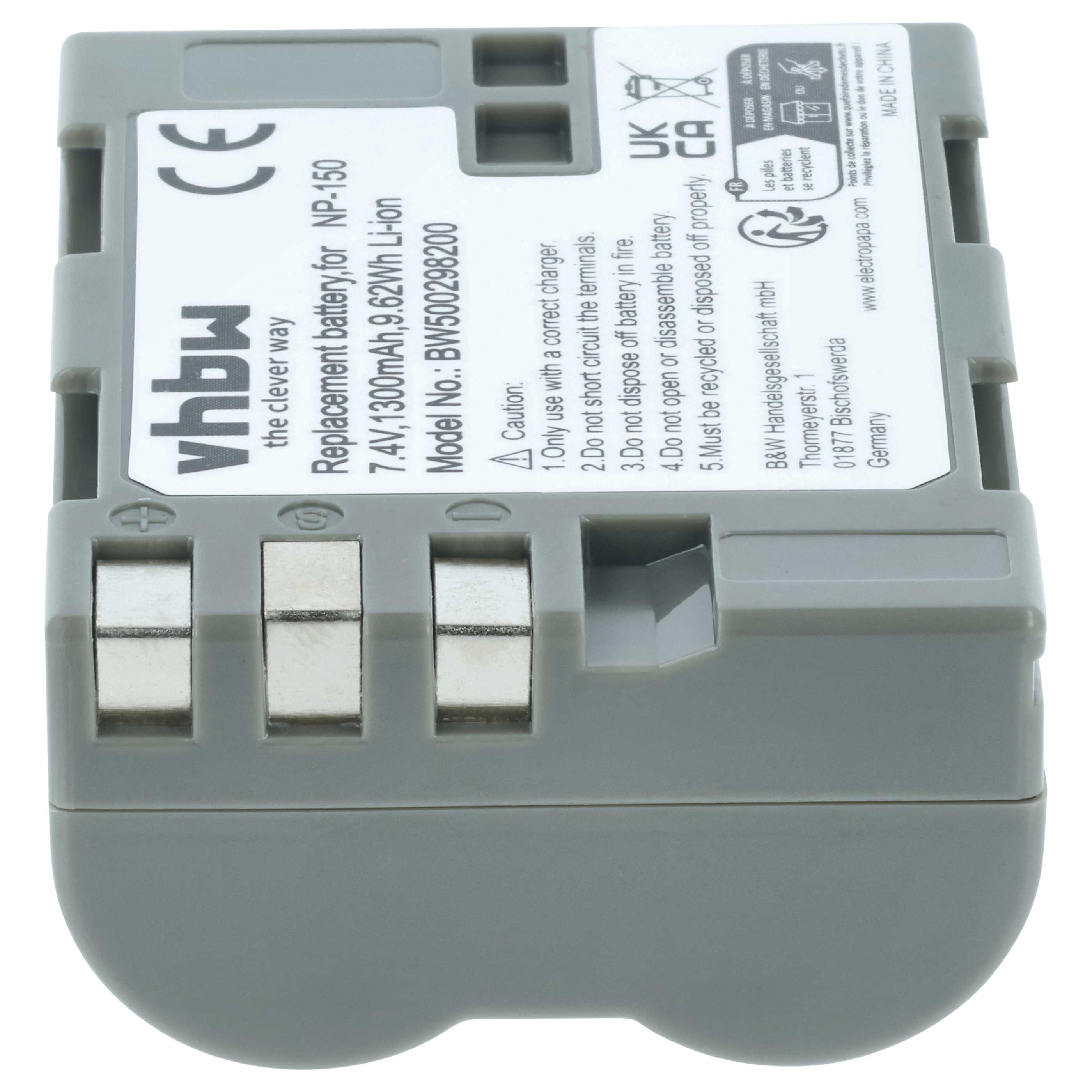 Battery replaces Fuji NP-150 - 1300mAh, 7.2V, Li-Ion