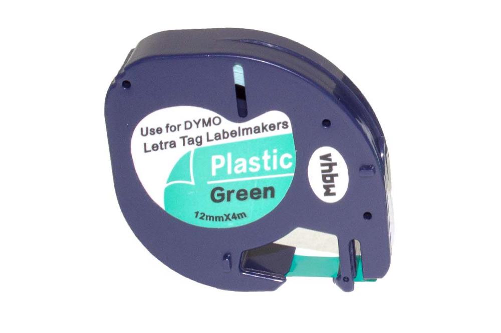 Cassette à ruban remplace Dymo 91204 - 12mm lettrage Noir ruban Vert