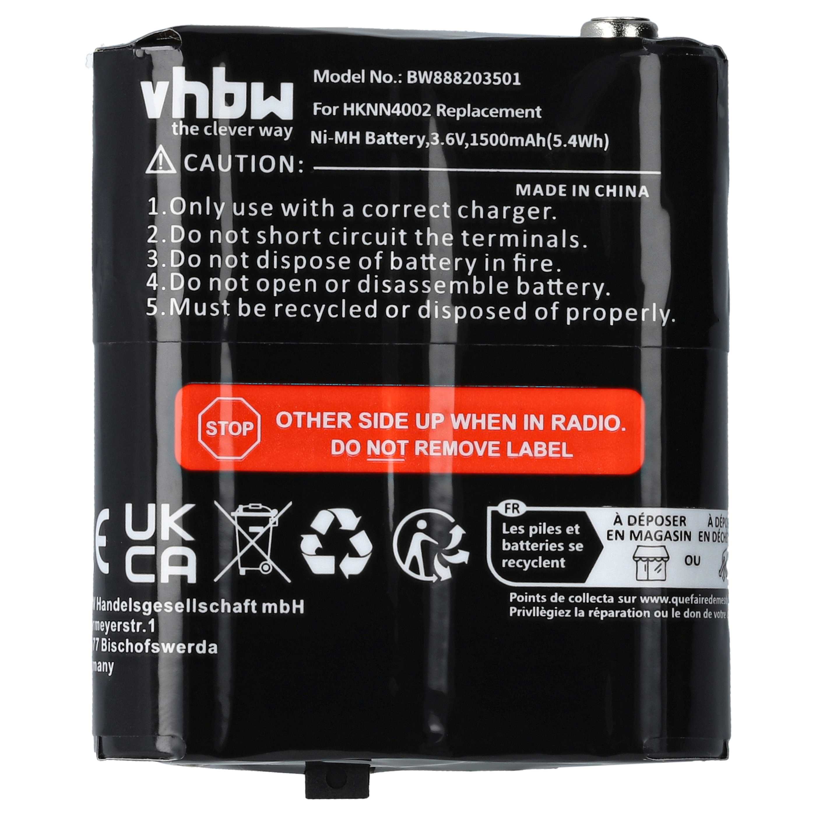 Radio 2x Battery Replacement for Motorola 4002A, 56315, AP-4002, AP-4002H, 1532, 53615 - 1500 mAh 3.6 V NiMH