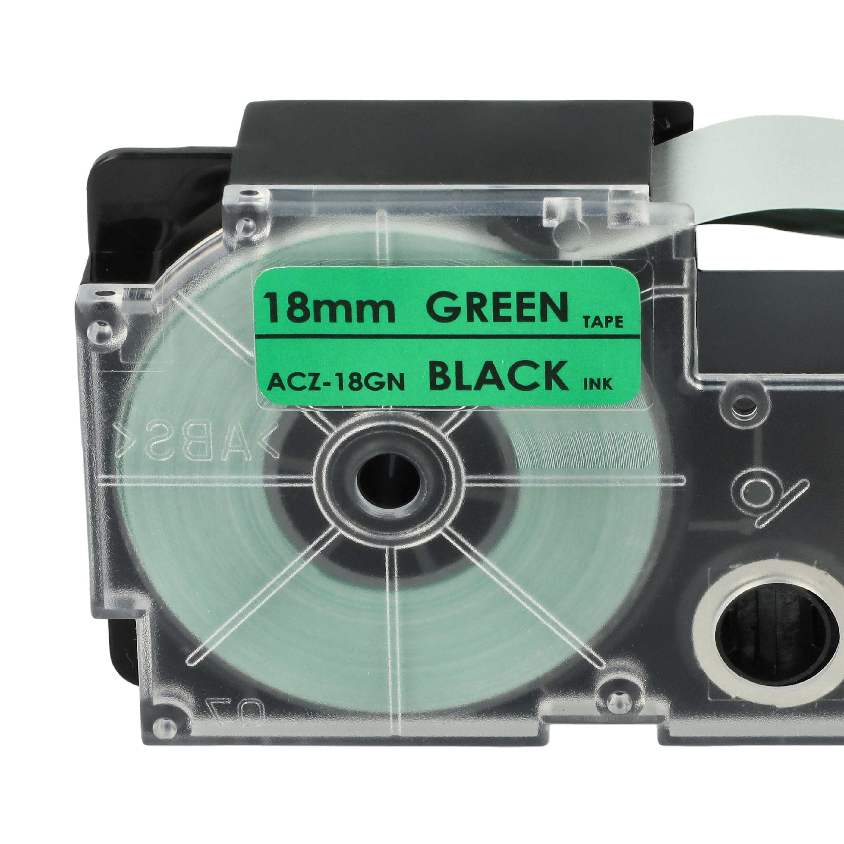 Label Tape as Replacement for Casio XR-18GN, XR-18GN1 - 18 mm Black to Green, pet+ RESIN