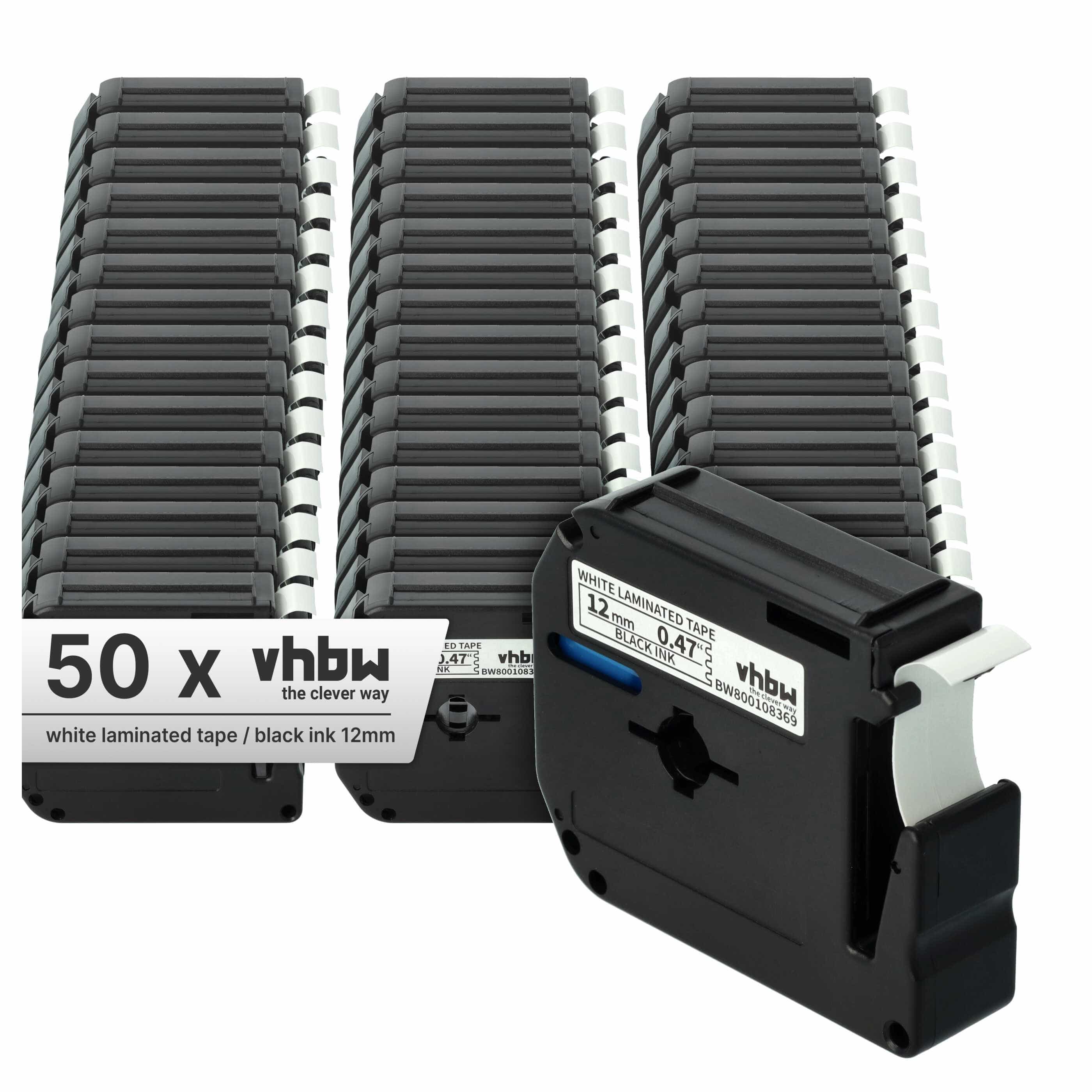 50x Label Tape replaces Brother M-K231 - 12 mm Black to White