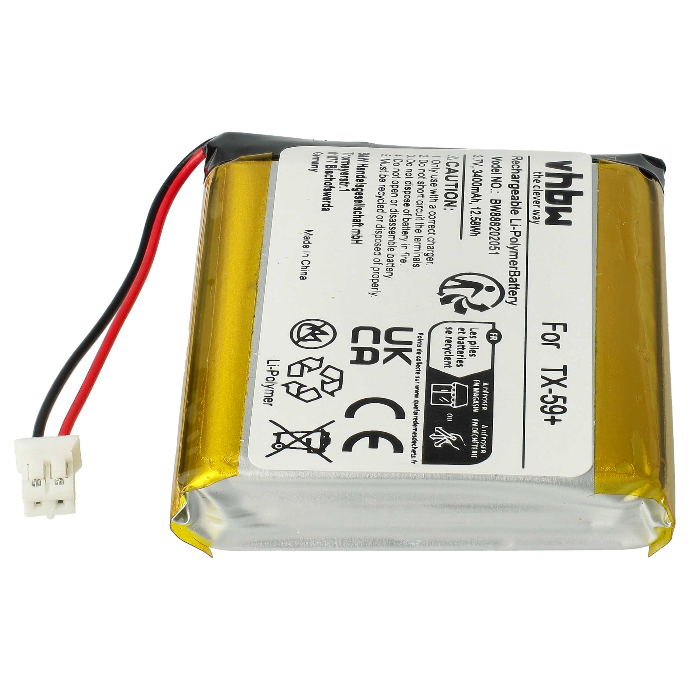 Intercom Doorbell Battery Replacement for Technaxx 4653, TE4653 - 3400 mAh 3.7 V Li-Ion