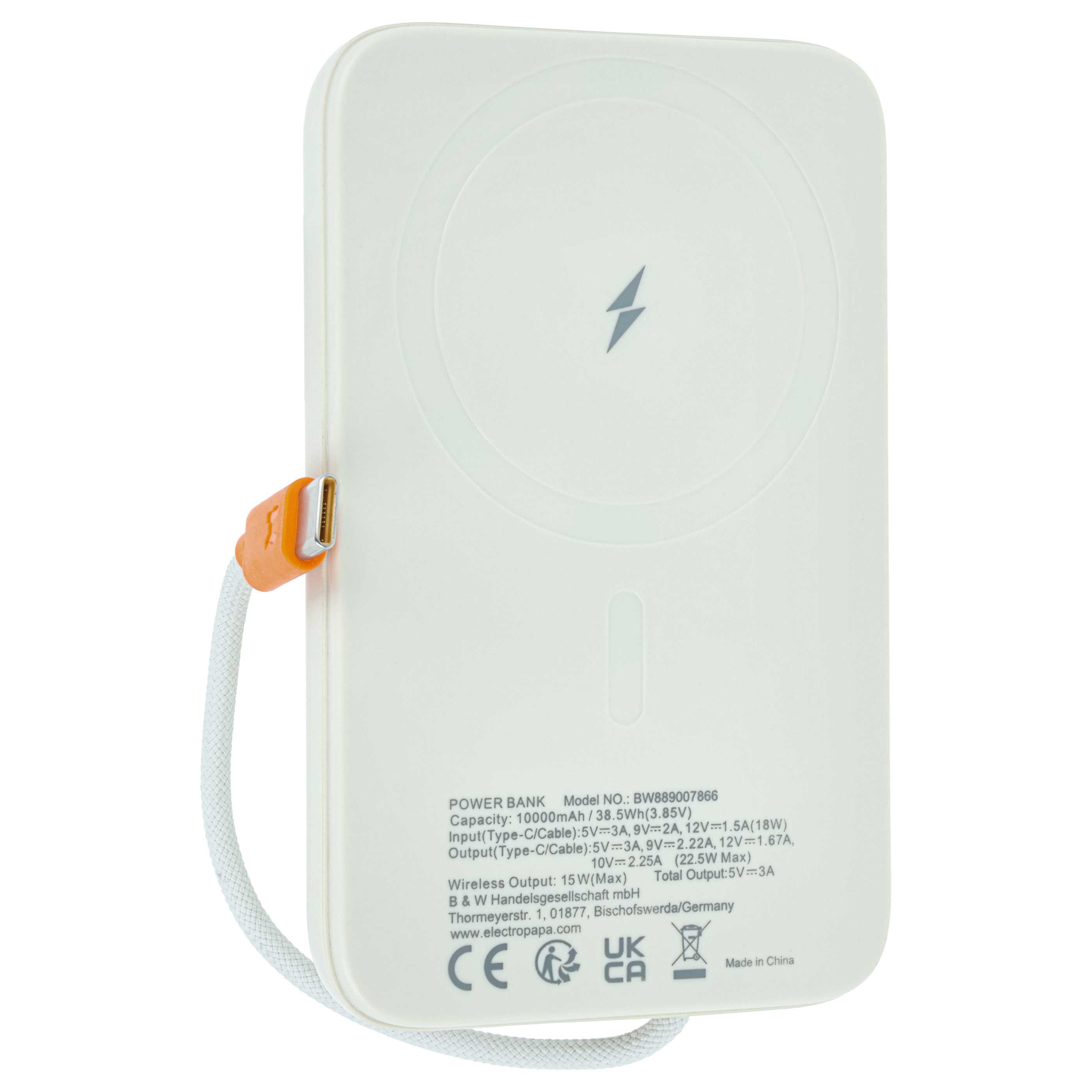 Magnetyczny bezprzewodowy powerbank 10000 mAh do np. iPhone, Samsung, Xiaomi - beżowy