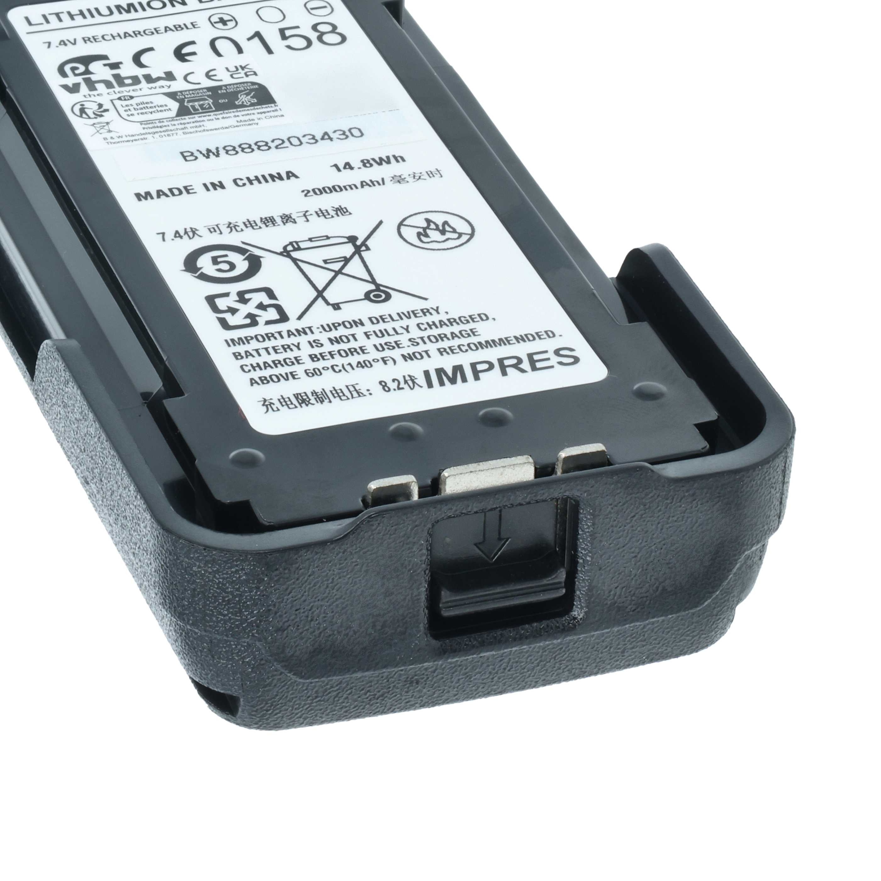 Radio Battery replaces Motorola NNTN8359A, NNTN8359, NNTN8359C - 2000 mAh 7.4 V Li-Ion + Belt Clip