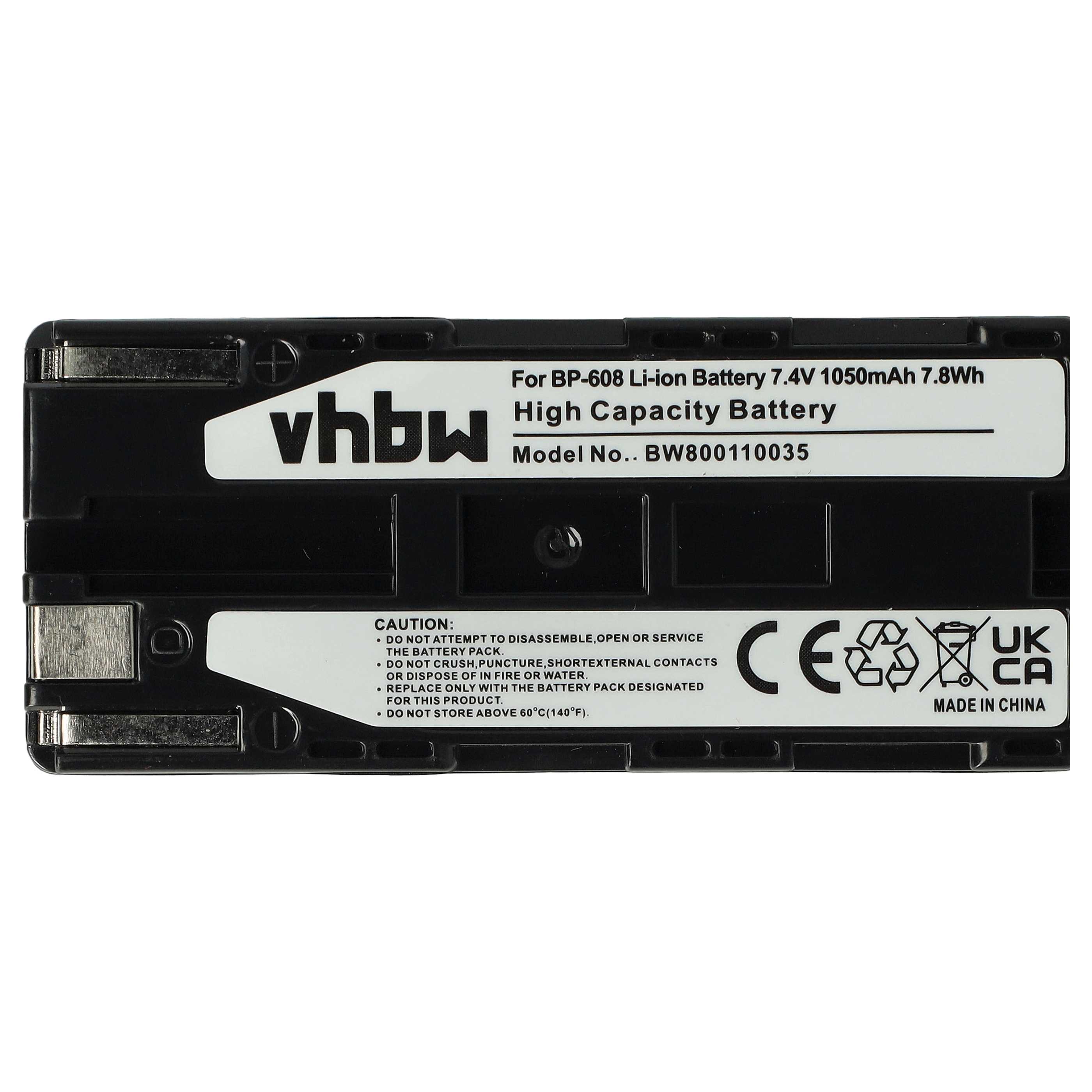 Videocamera 2x Battery replaces Canon BP-608, BP-608A - 1050 mAh 7.4 V Li-Ion