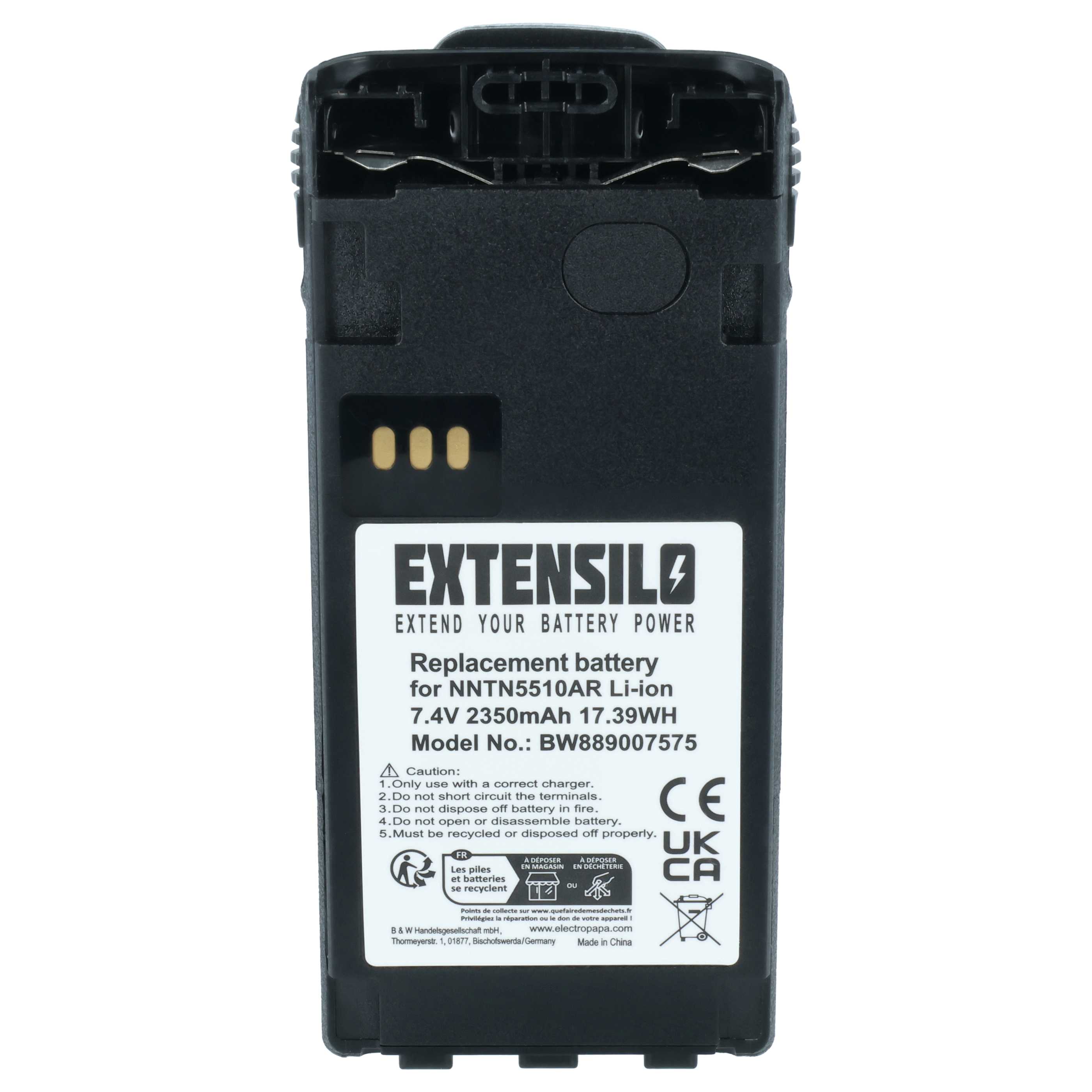 Radio 5x Battery replaces Motorola NNTN5510BR, NNTN5510AR - 2350 mAh 7.4 V Li-Ion + Belt Clip