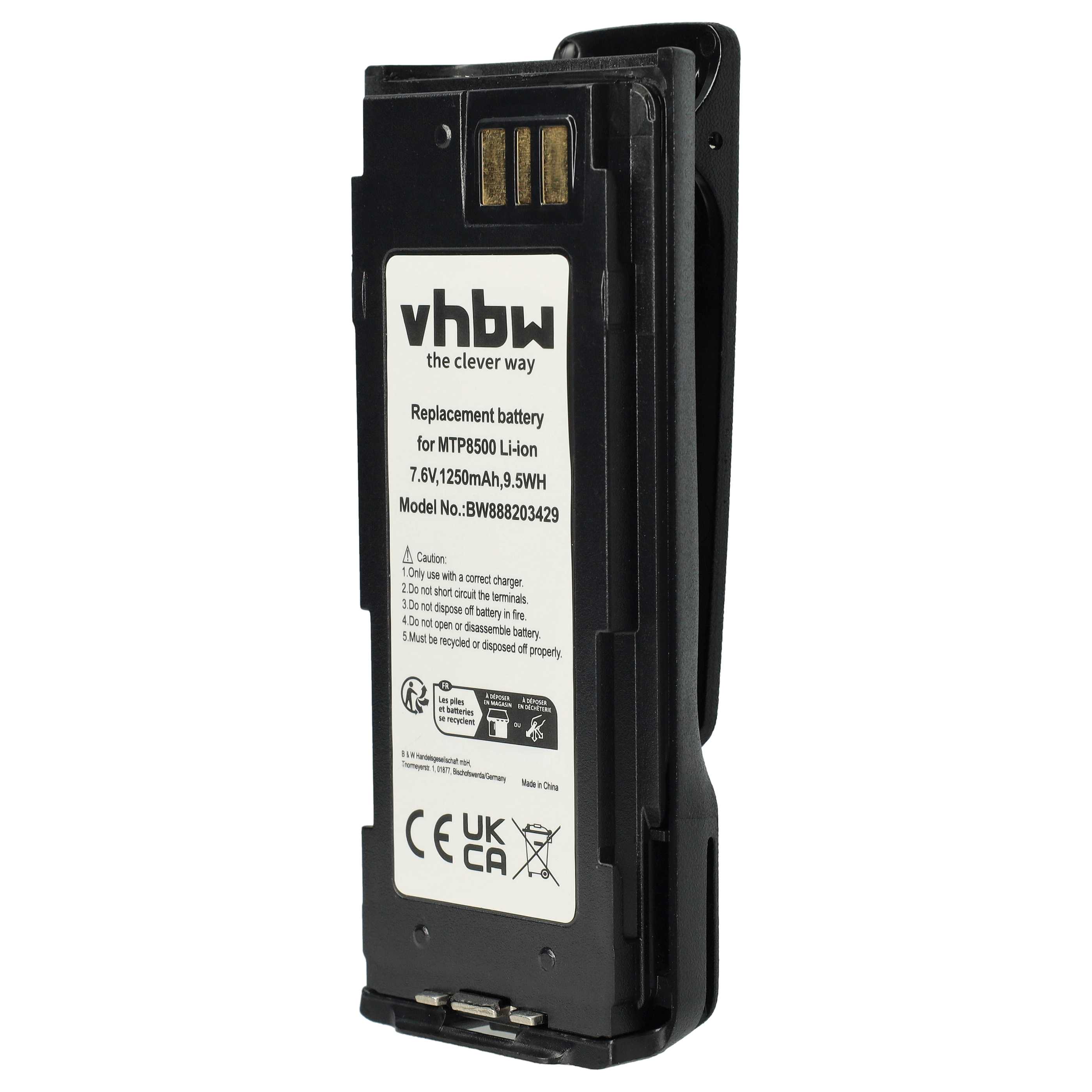 Radio Battery Replacement for Motorola NNTN8570B, NNTN8570A, NNTN8570 - 1250mAh 7.6V Li-Ion + Belt Clip