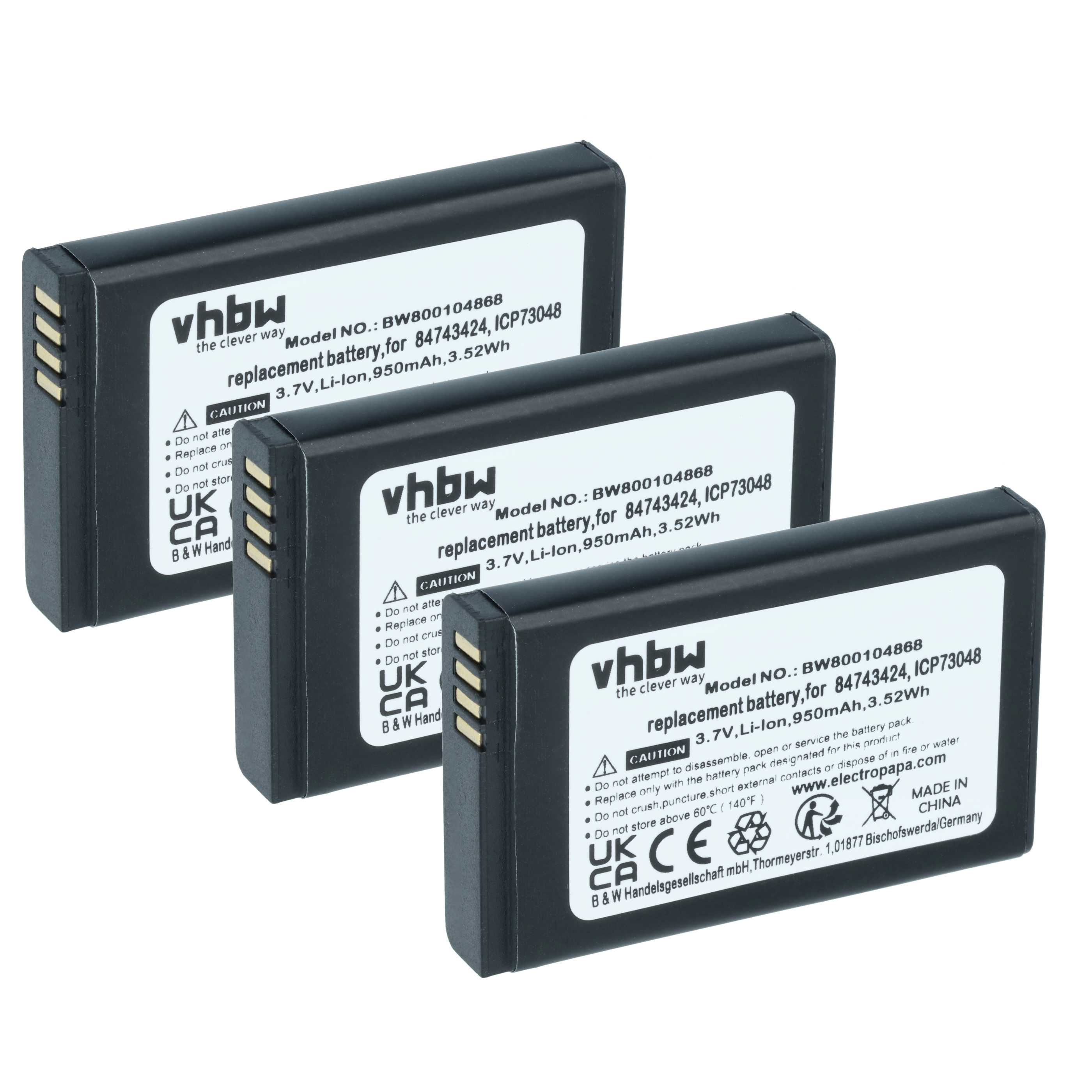 3x Batteries remplace Polycom / Spectralink 84743424, 84743428 pour téléphone Agfeo - 950mAh 3,7V Li-ion
