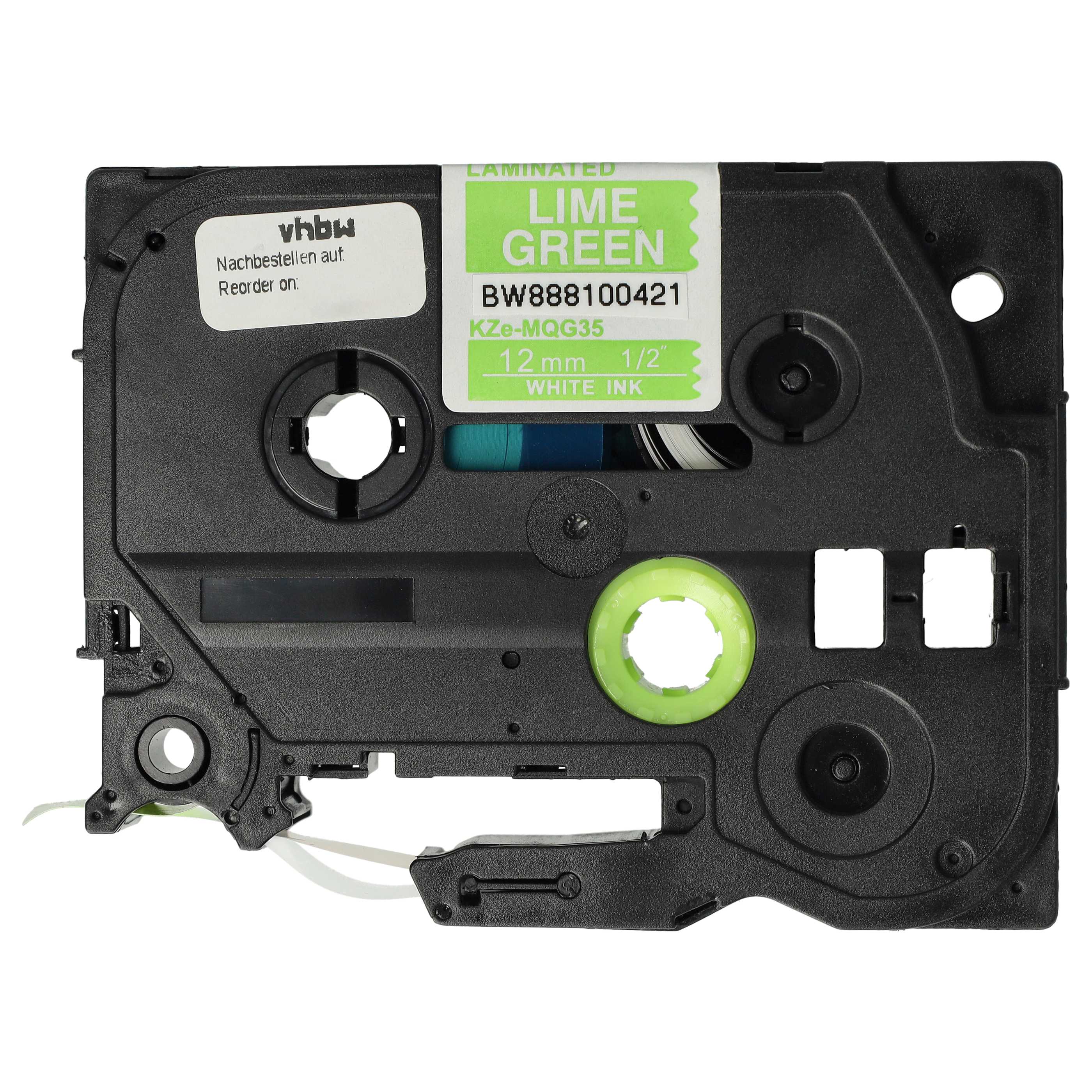 Cassetta nastro sostituisce Brother TZE-MQG35 per etichettatrice Brother 12mm bianco su verde chiaro