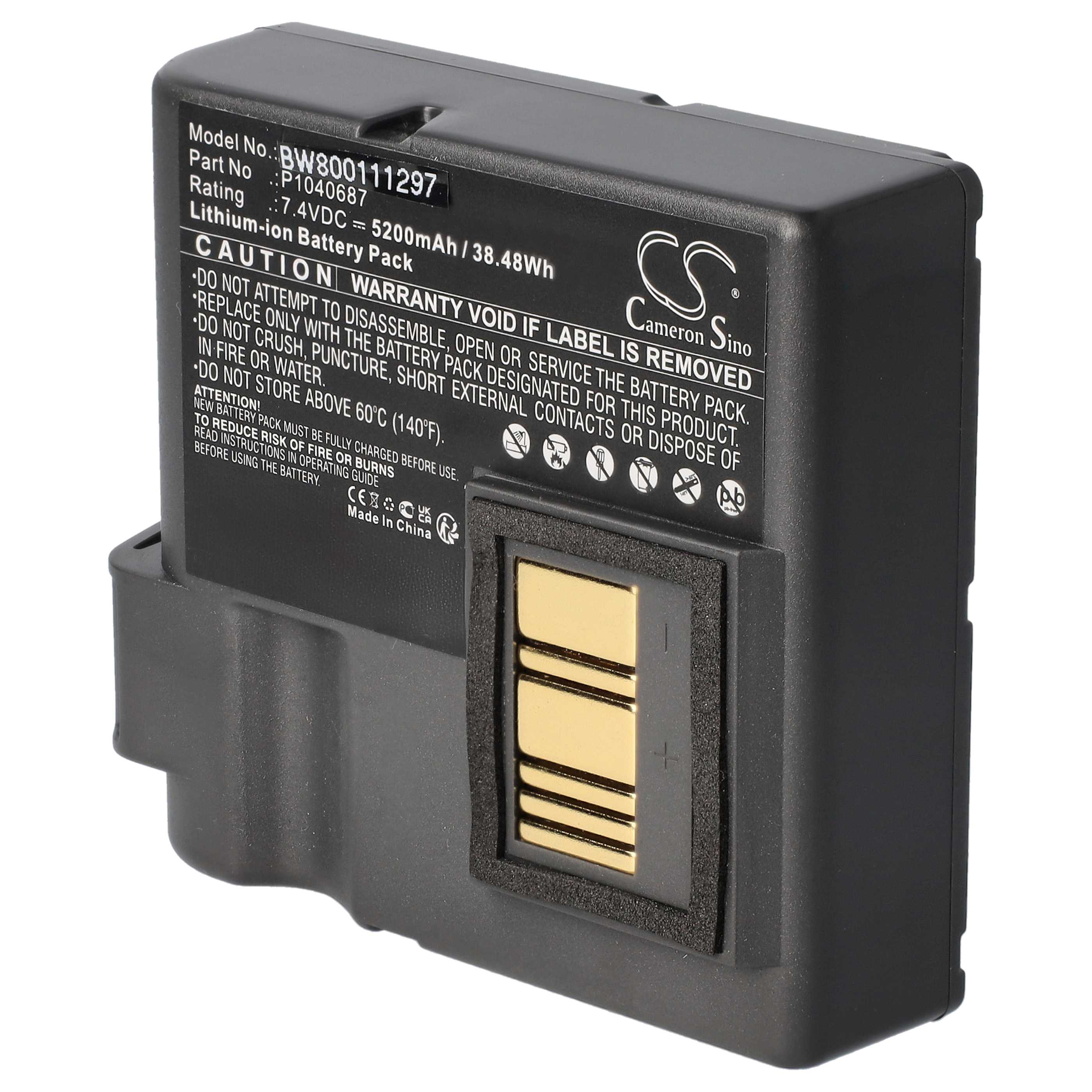 Printer 2x Battery replaces Zebra BTRY-MPP-68MA1-01, P1050667-016, P1040687 - 5200 mAh 7.4 V Li-Ion