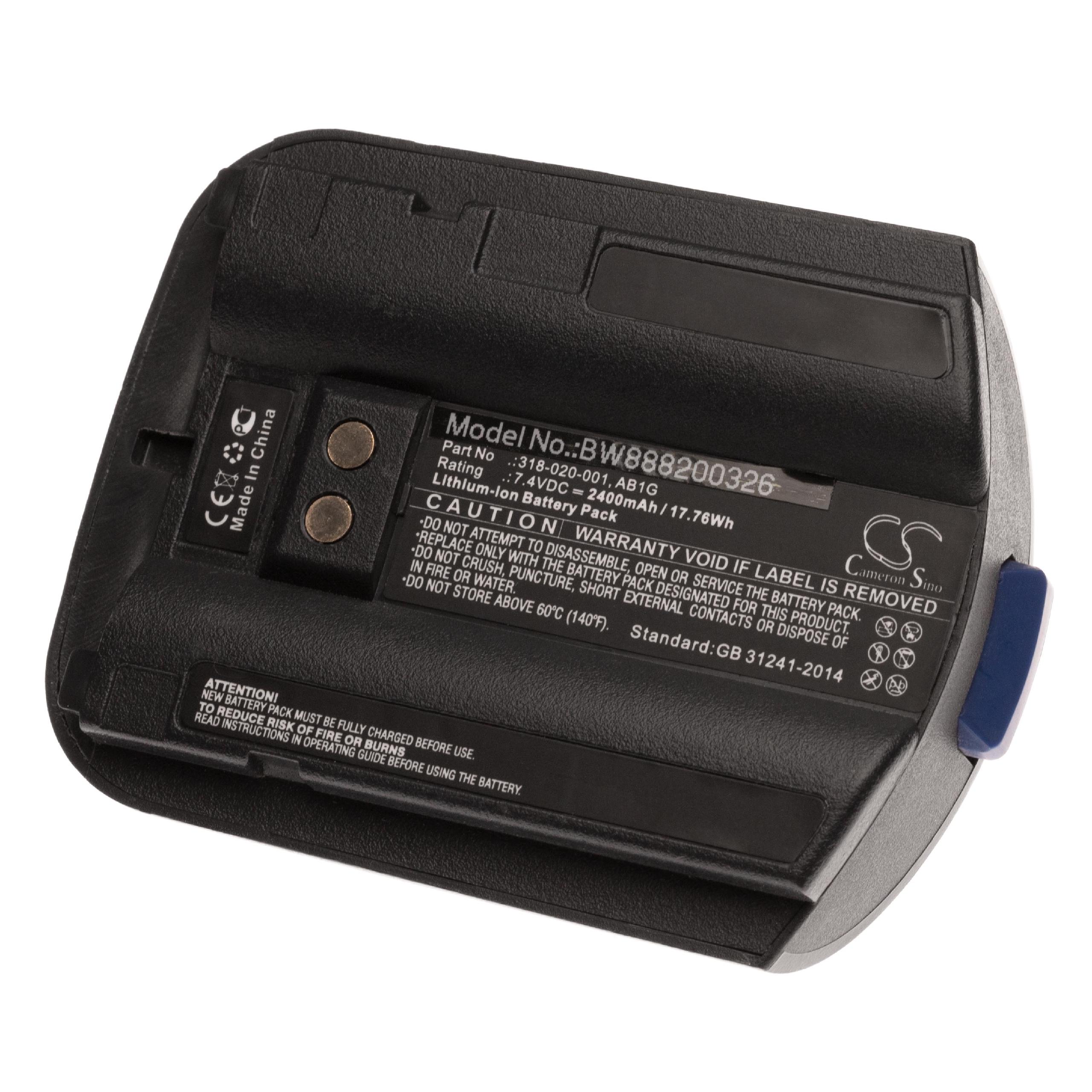 Batterie remplace Intermec AB1G, 318-020-001 pour ordinateur mobile PDA scanner - 2400mAh 7,4V Li-ion
