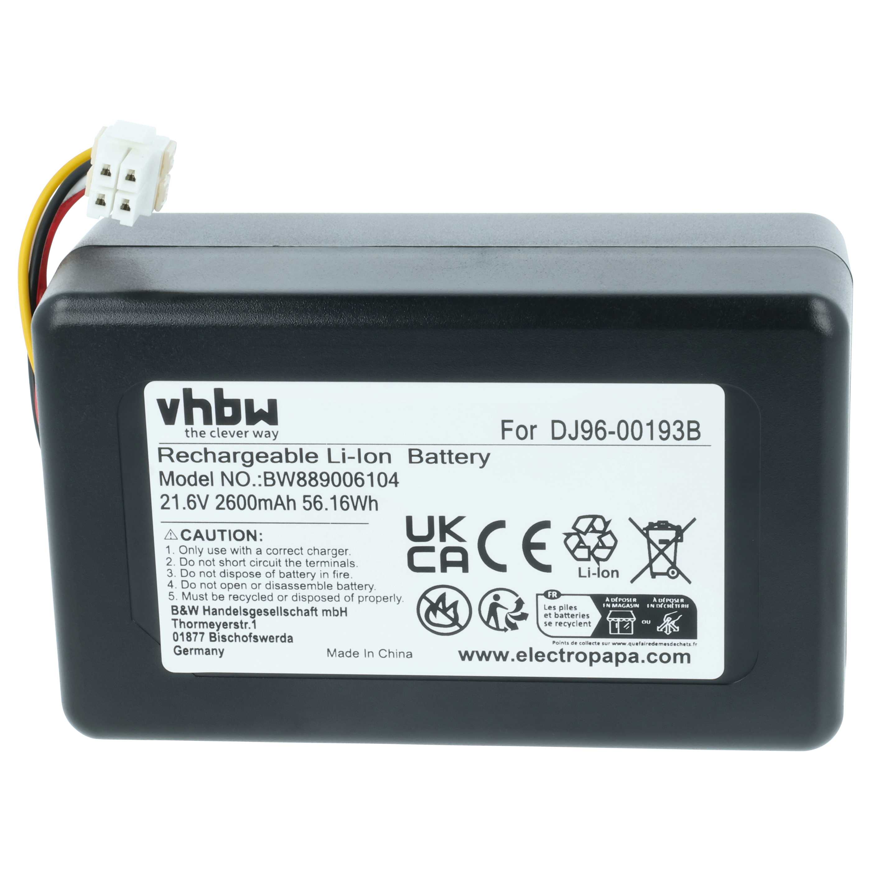 Batteria sostituisce Samsung DJ68-00741V-00, DJ96-00193B per robot aspiratore - 2,6Ah 21,6V Li-Ion