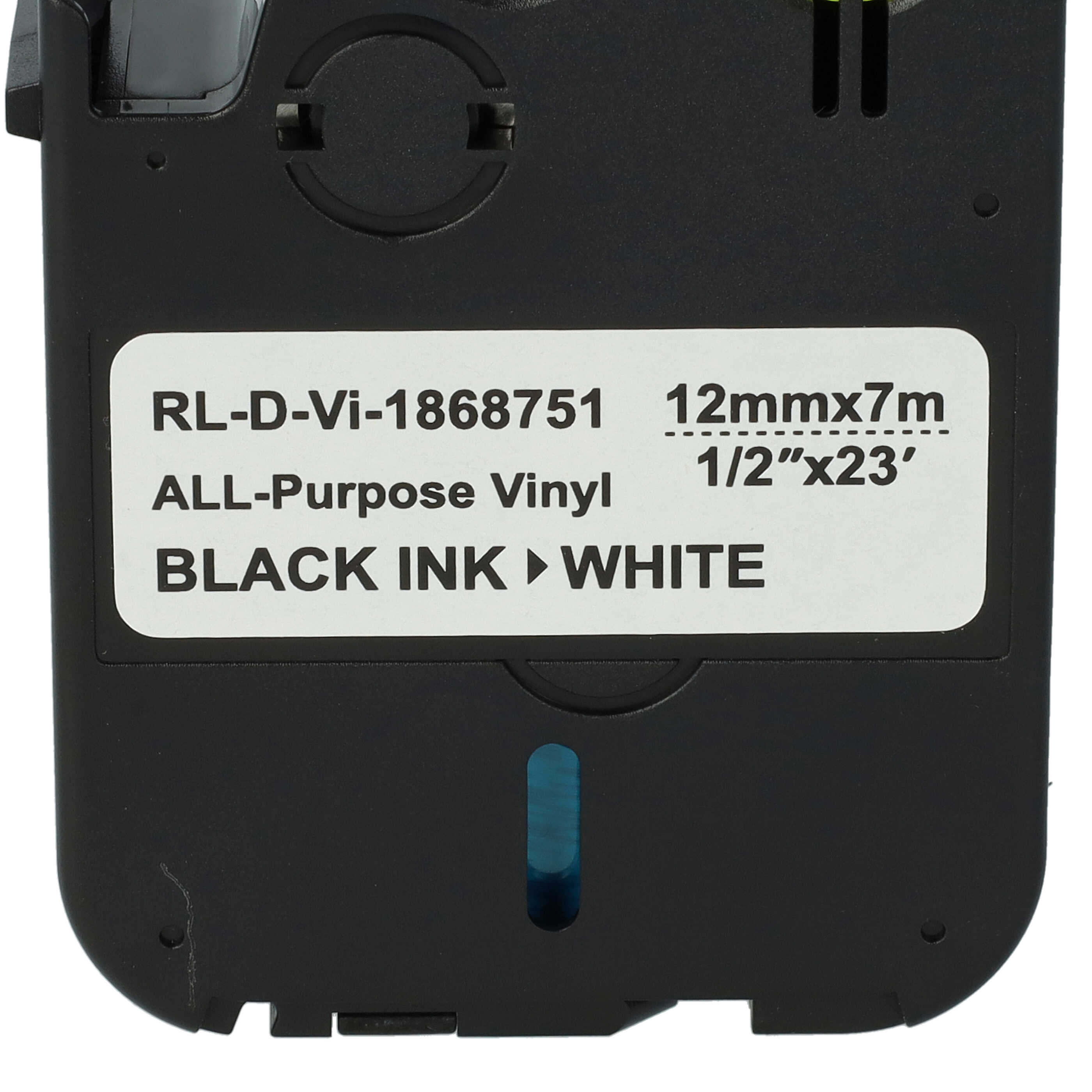 Label Tape as Replacement for Dymo 1868751 - 12 mm Black to White, All-Purpose Vinyl